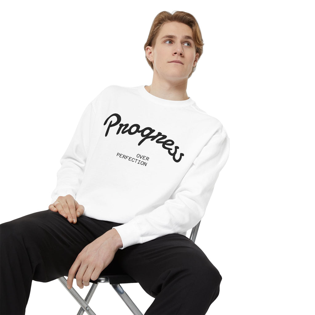 Progress Over Perfection Sweatshirt — Minimal Embroidered Motivational Crewneck