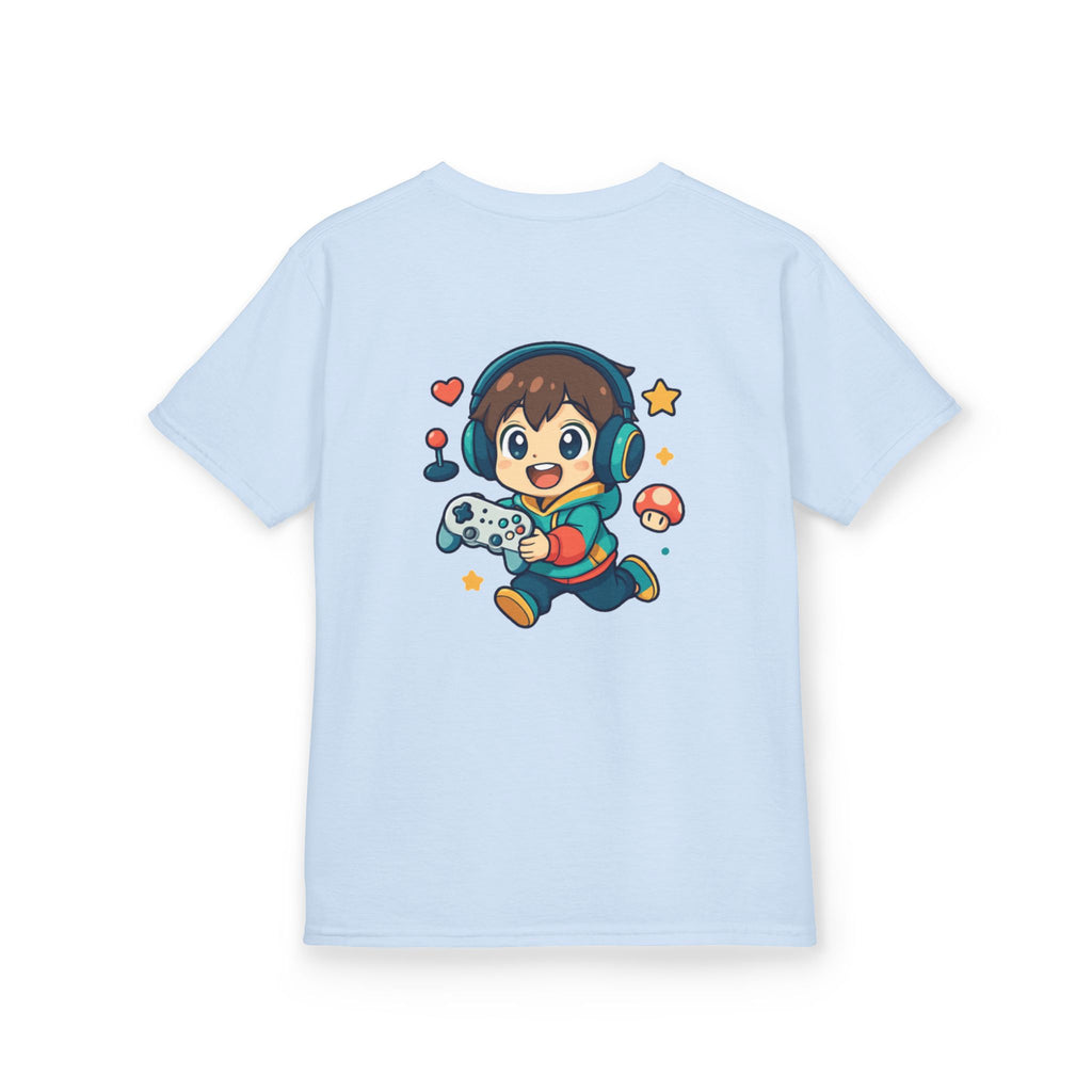 Kids Gamer Tee — Colorful Graphic Back Print & Minimal Front Logo (Many Colors)