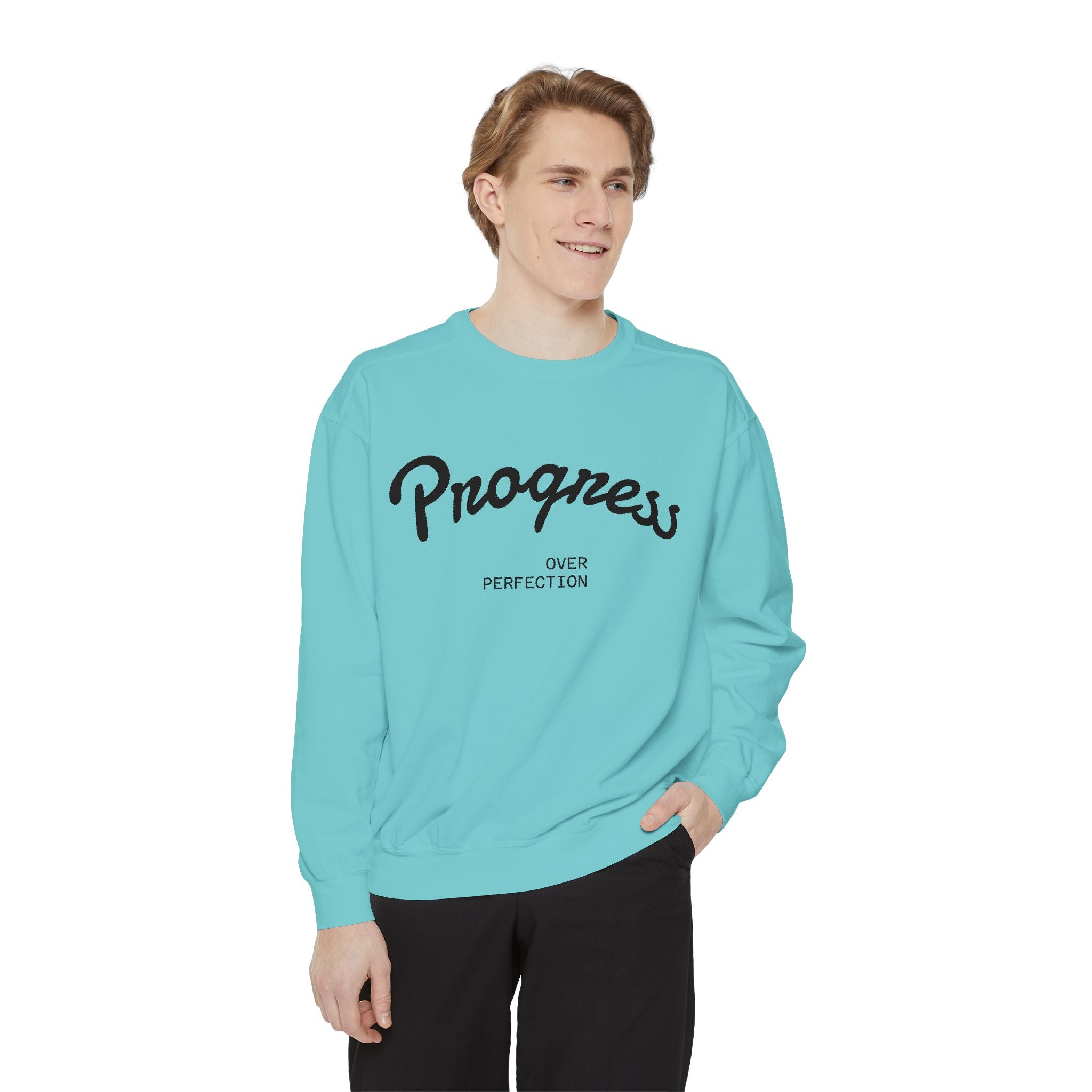 Progress Over Perfection Sweatshirt — Minimal Embroidered Motivational Crewneck