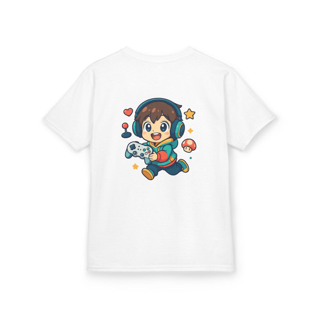Kids Gamer Tee — Colorful Graphic Back Print & Minimal Front Logo (Many Colors)