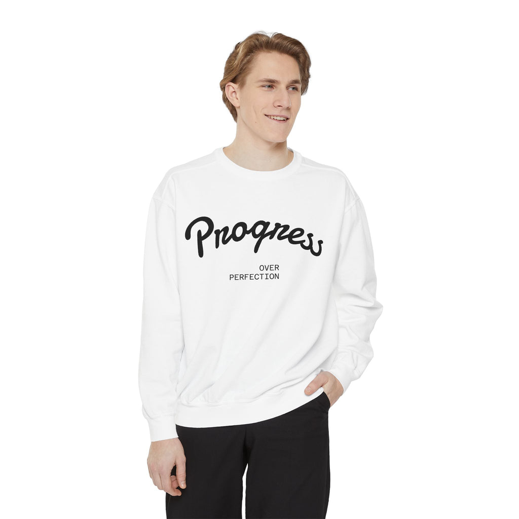 Progress Over Perfection Sweatshirt — Minimal Embroidered Motivational Crewneck