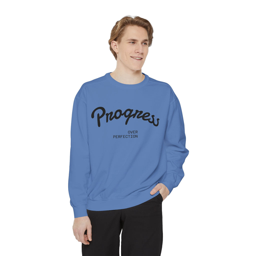 Progress Over Perfection Sweatshirt — Minimal Embroidered Motivational Crewneck