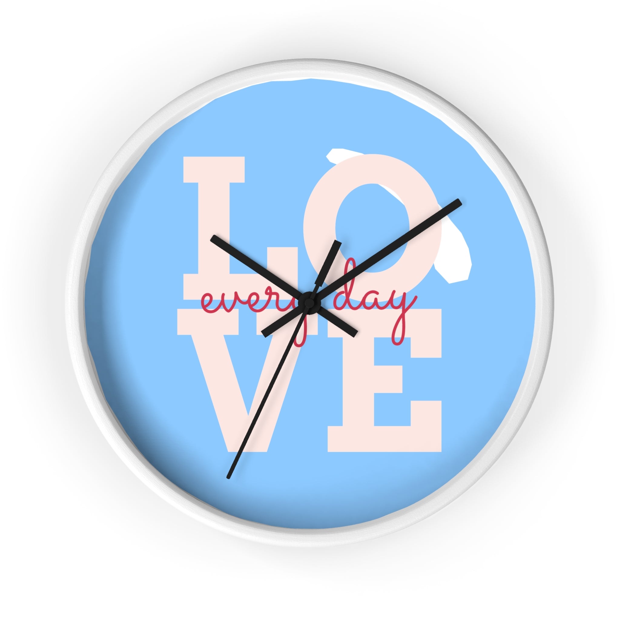 Love Everyday Wall Clock — Pastel Blue Inspirational Home Décor