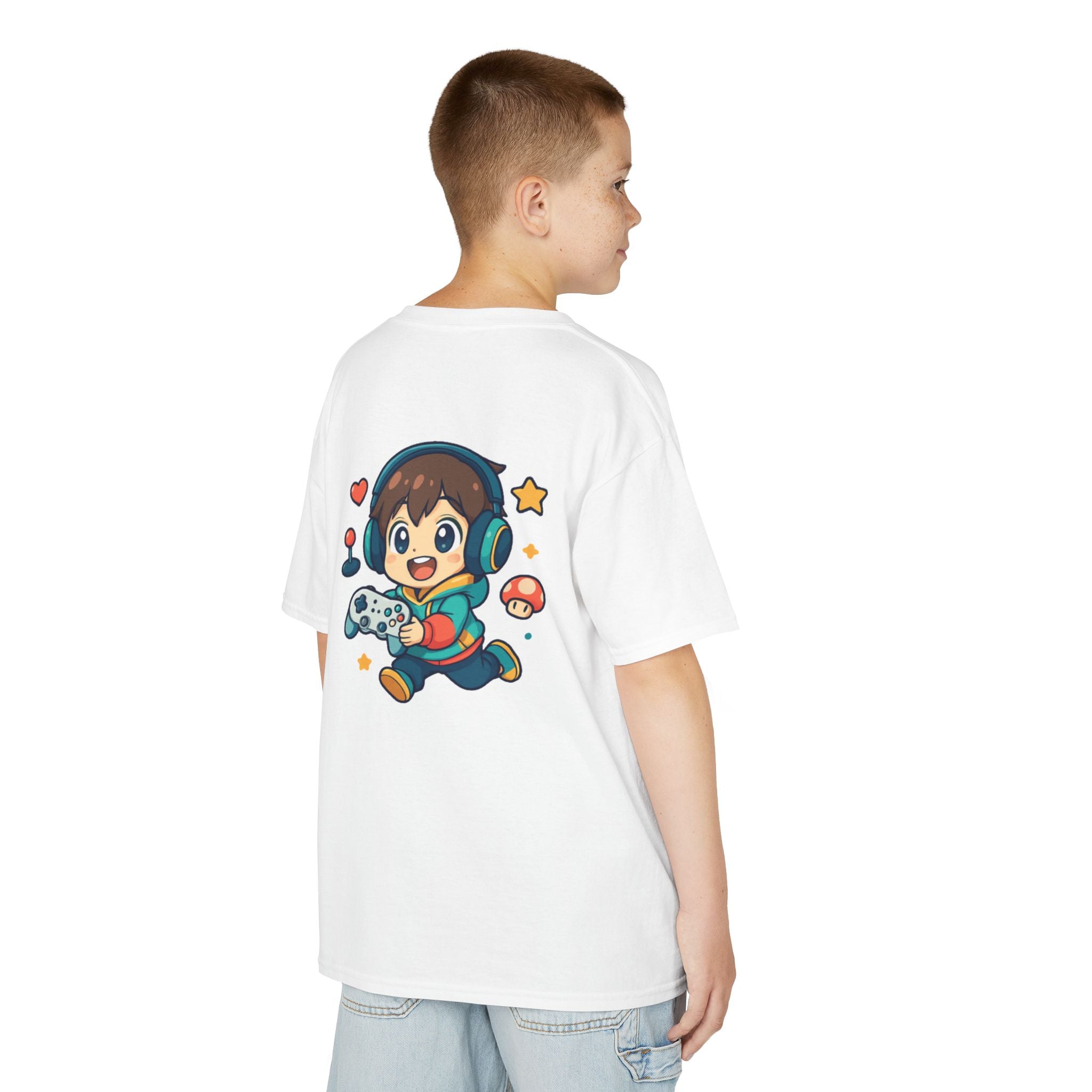 Kids Gamer Tee — Colorful Graphic Back Print & Minimal Front Logo (Many Colors)