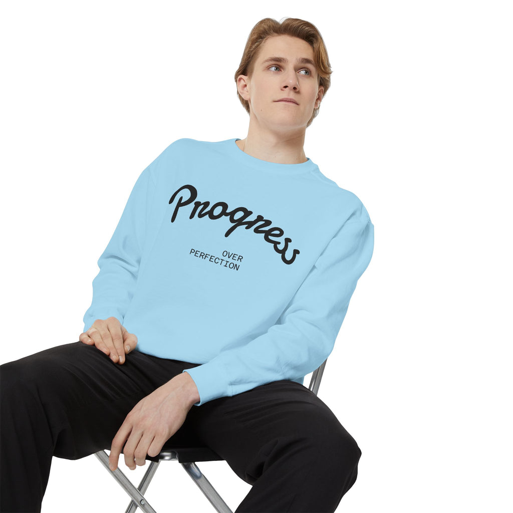 Progress Over Perfection Sweatshirt — Minimal Embroidered Motivational Crewneck