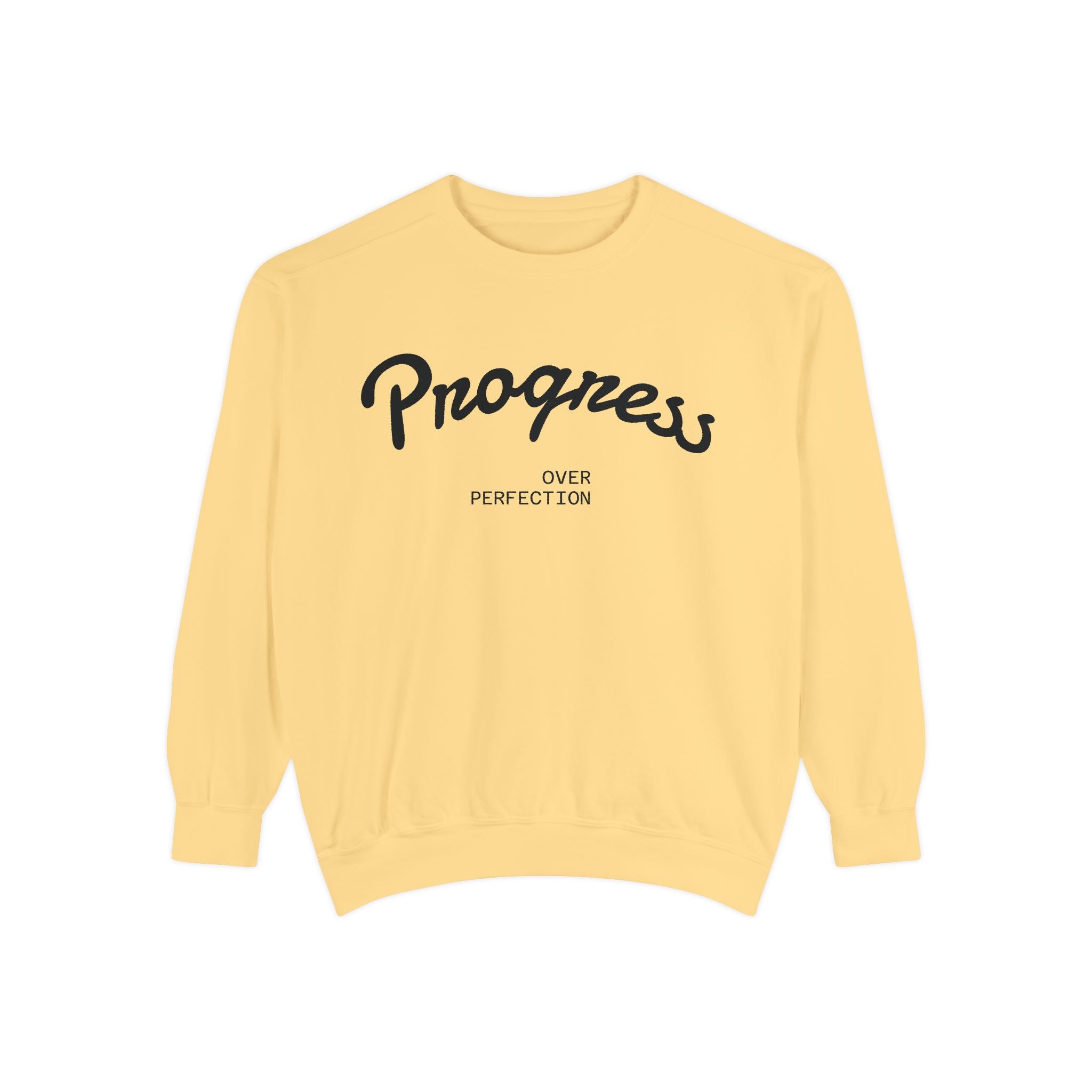 Progress Over Perfection Sweatshirt — Minimal Embroidered Motivational Crewneck