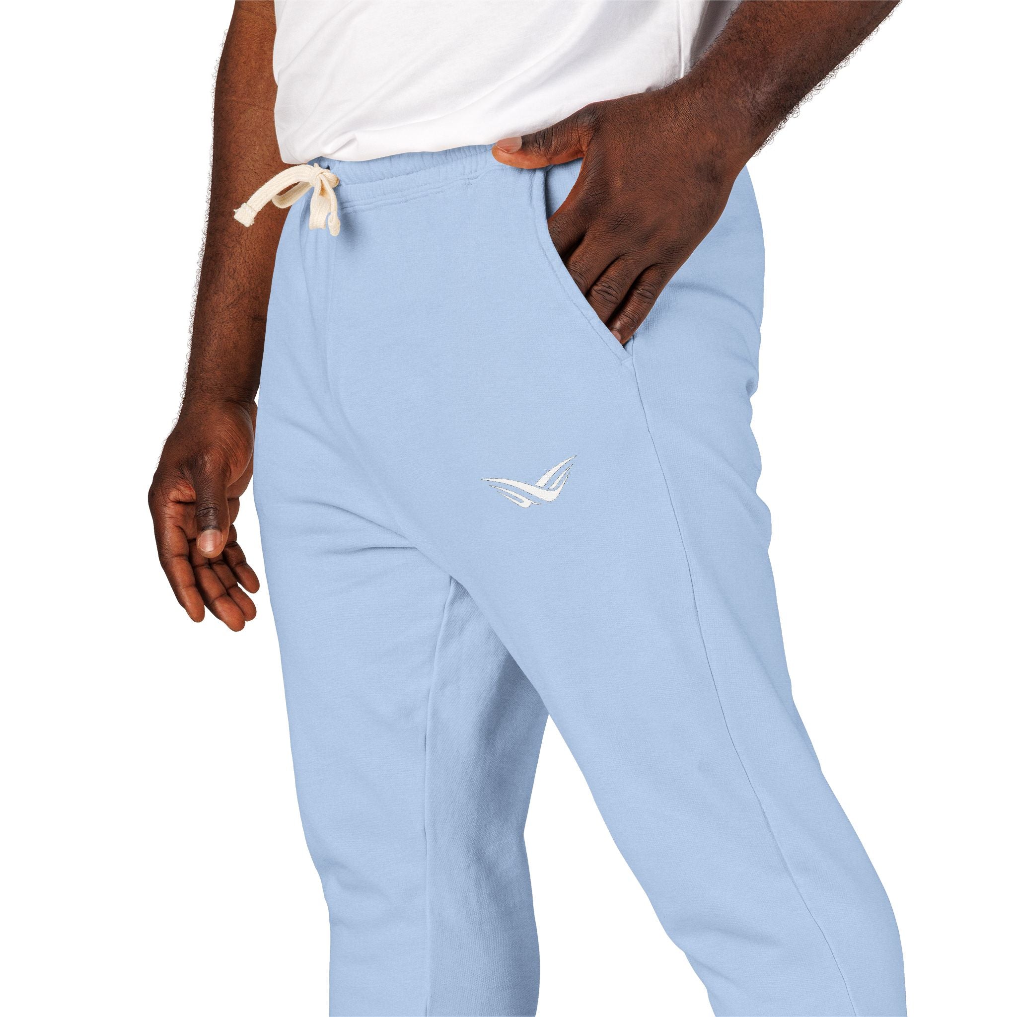 Embroidered Wing Logo Sweatpants — Garment-Dyed Fleece Joggers