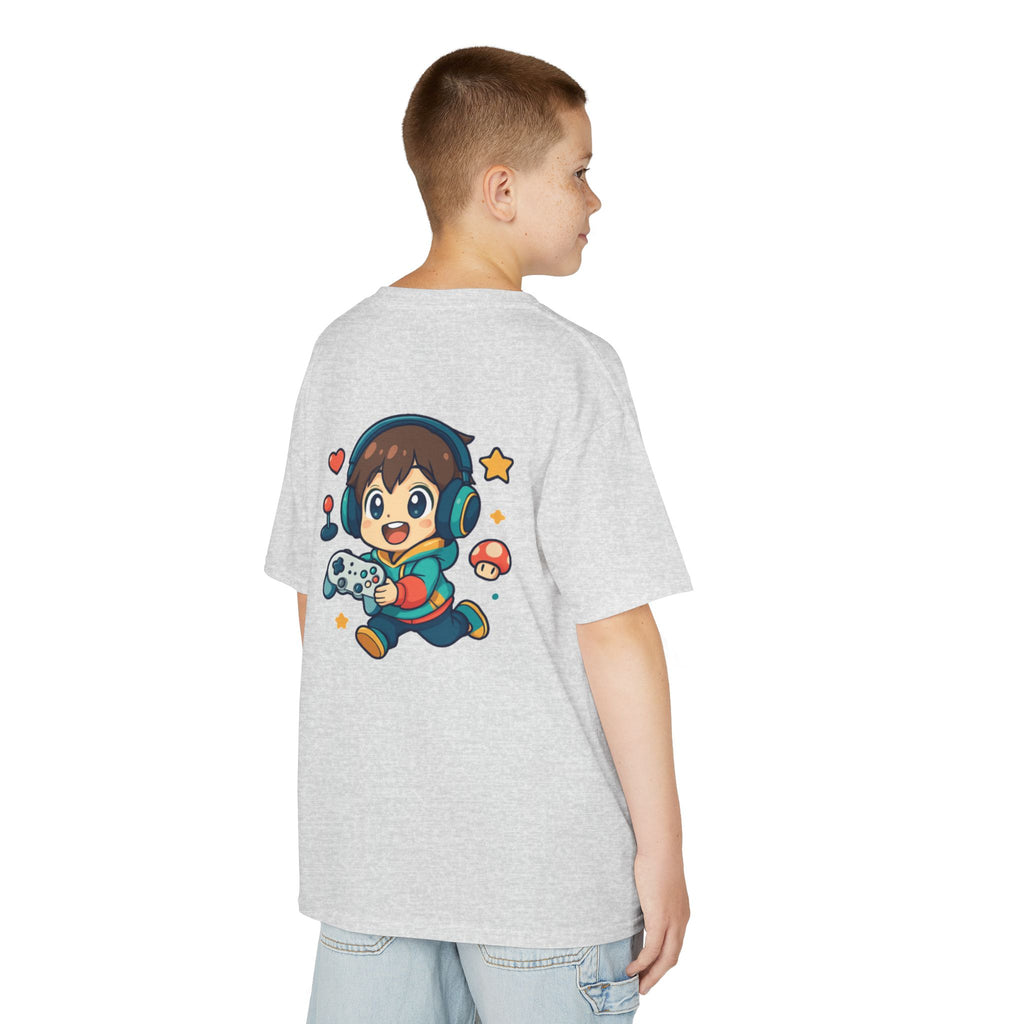 Kids Gamer Tee — Colorful Graphic Back Print & Minimal Front Logo (Many Colors)