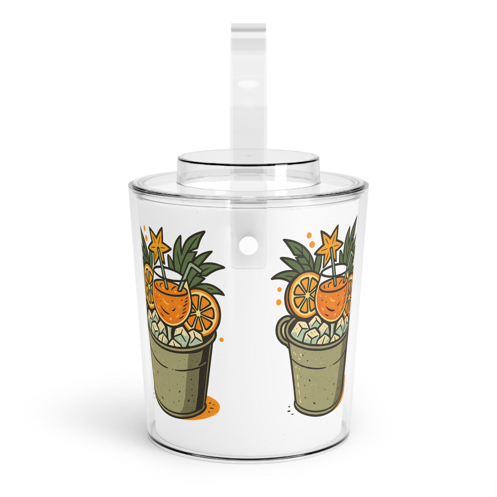 Tropical Cocktail Ice Bucket with Tongs – Pineapple Orange Drink Design