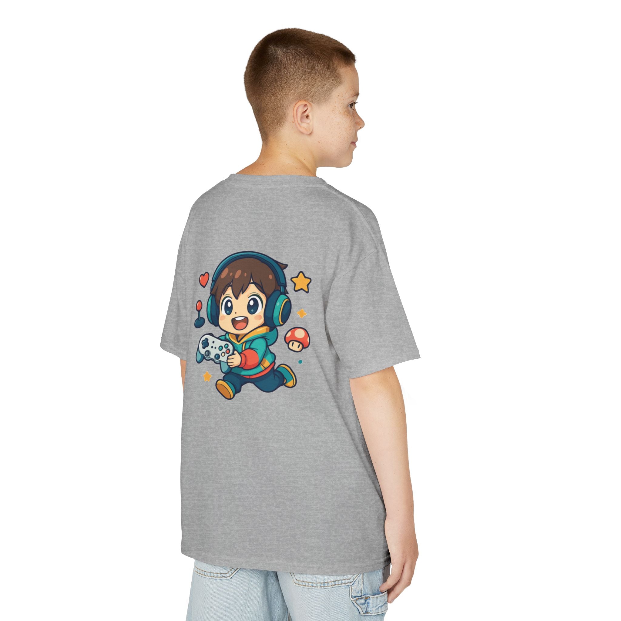 Kids Gamer Tee — Colorful Graphic Back Print & Minimal Front Logo (Many Colors)
