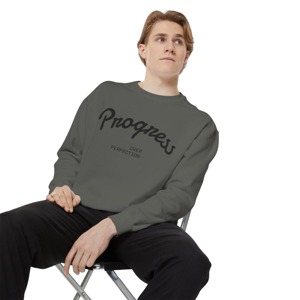 Progress Over Perfection Sweatshirt — Minimal Embroidered Motivational Crewneck