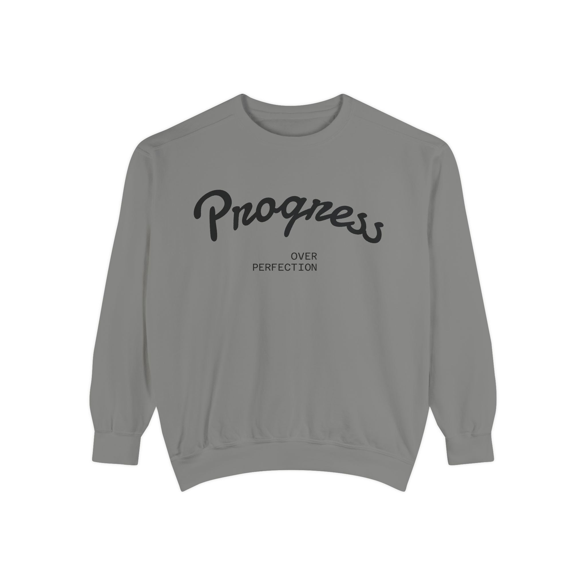 Progress Over Perfection Sweatshirt — Minimal Embroidered Motivational Crewneck