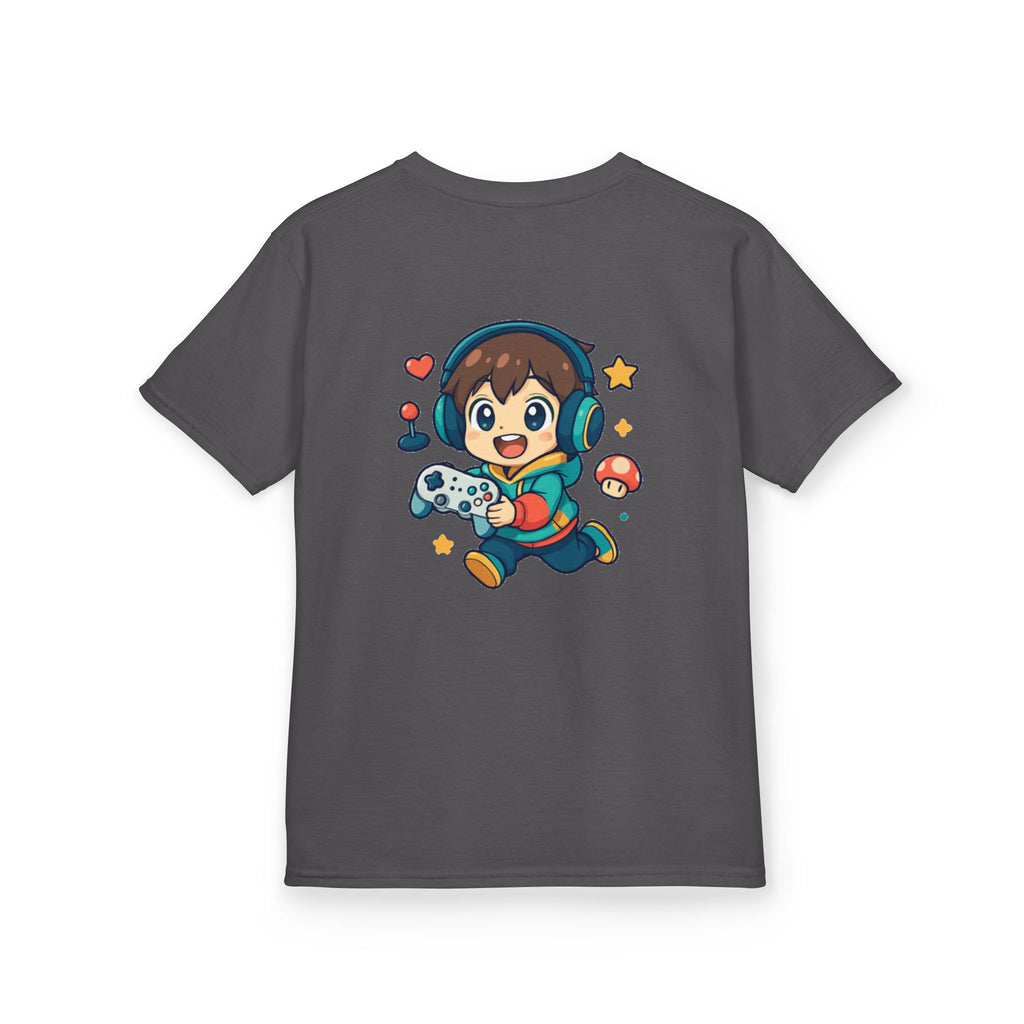 Kids Gamer Tee — Colorful Graphic Back Print & Minimal Front Logo (Many Colors)