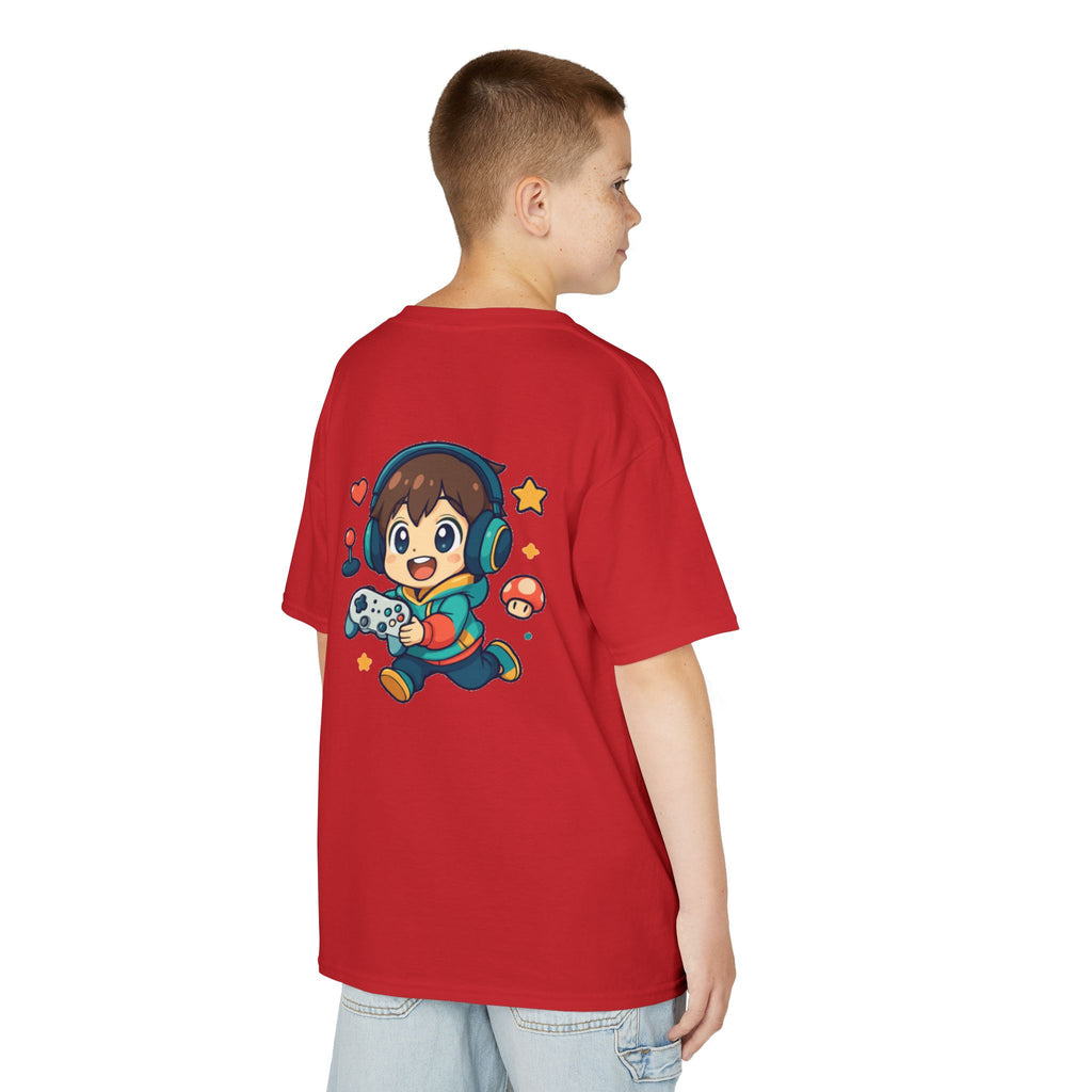 Kids Gamer Tee — Colorful Graphic Back Print & Minimal Front Logo (Many Colors)