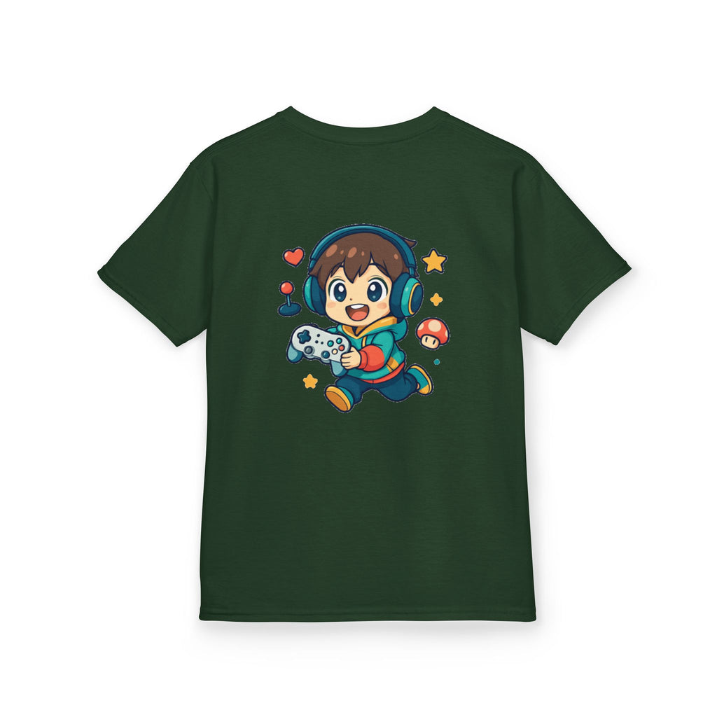 Kids Gamer Tee — Colorful Graphic Back Print & Minimal Front Logo (Many Colors)