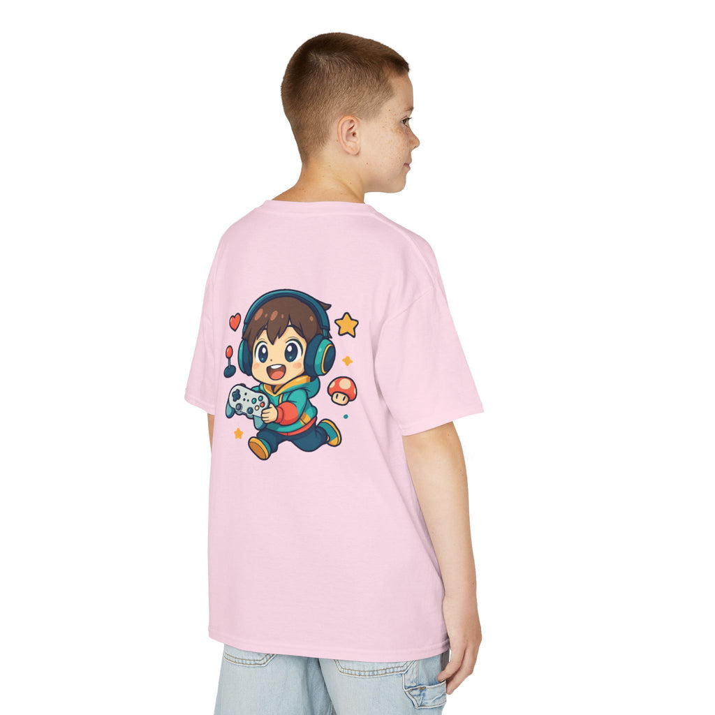 Kids Gamer Tee — Colorful Graphic Back Print & Minimal Front Logo (Many Colors)