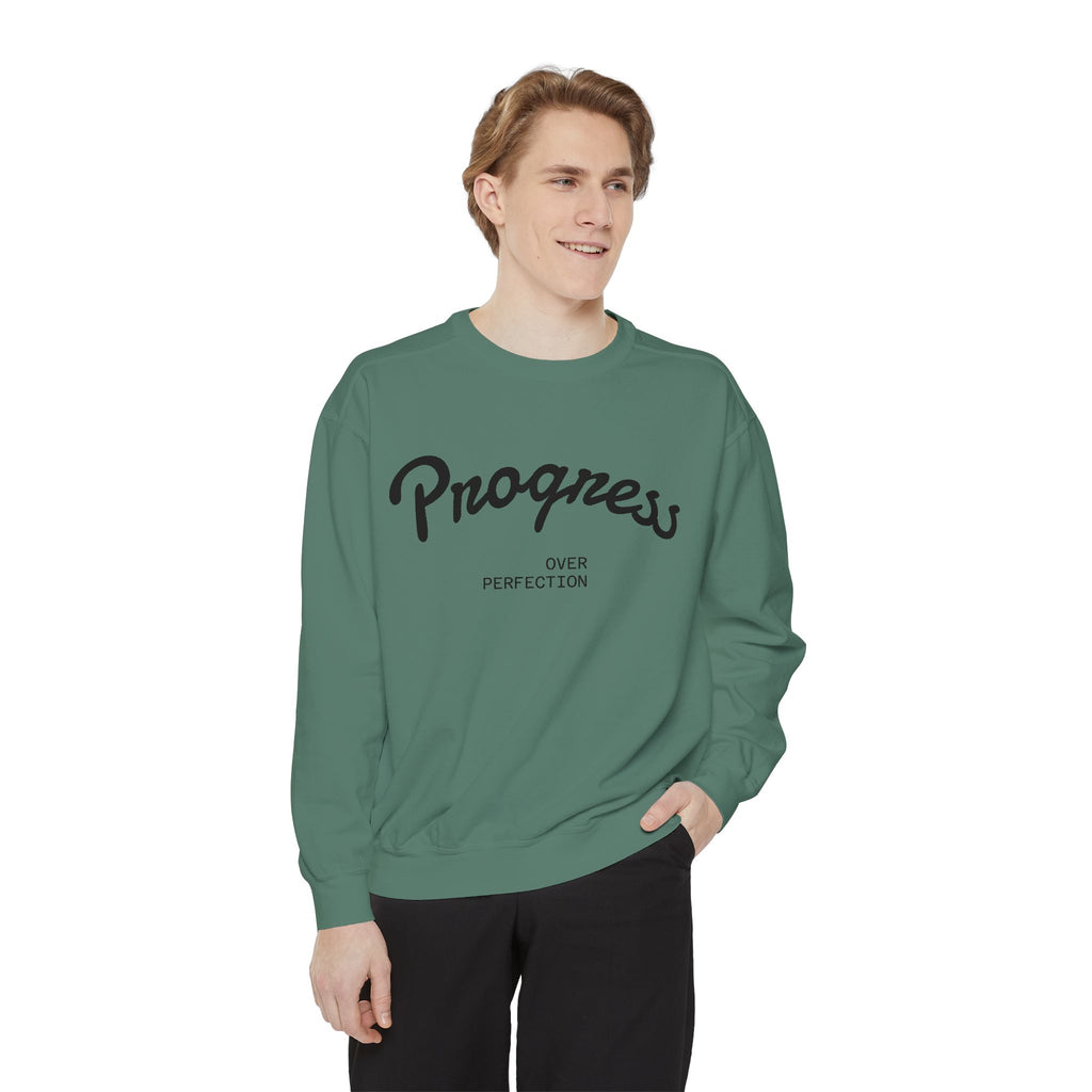 Progress Over Perfection Sweatshirt — Minimal Embroidered Motivational Crewneck