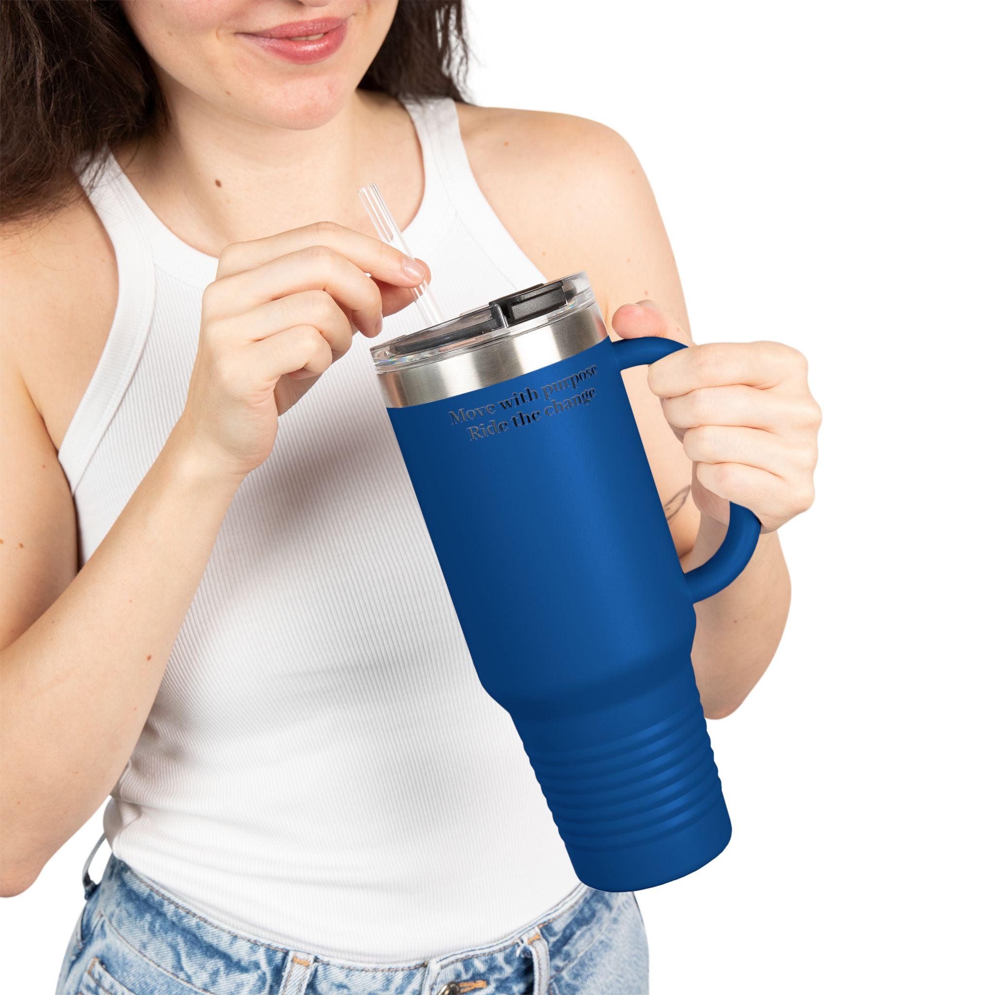 40oz Insulated Travel Mug — "Move with purpose. Ride the change." Motivational Tumbler