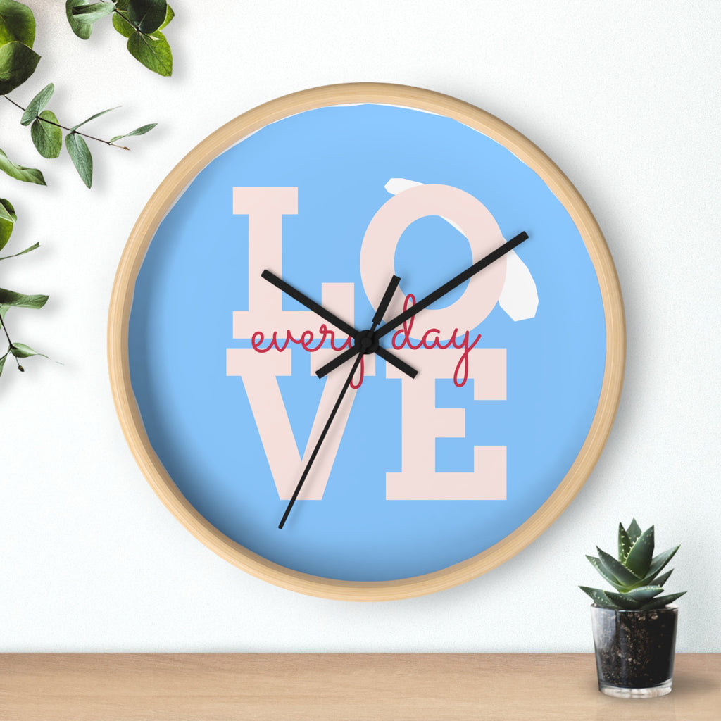 Love Everyday Wall Clock — Pastel Blue Inspirational Home Décor