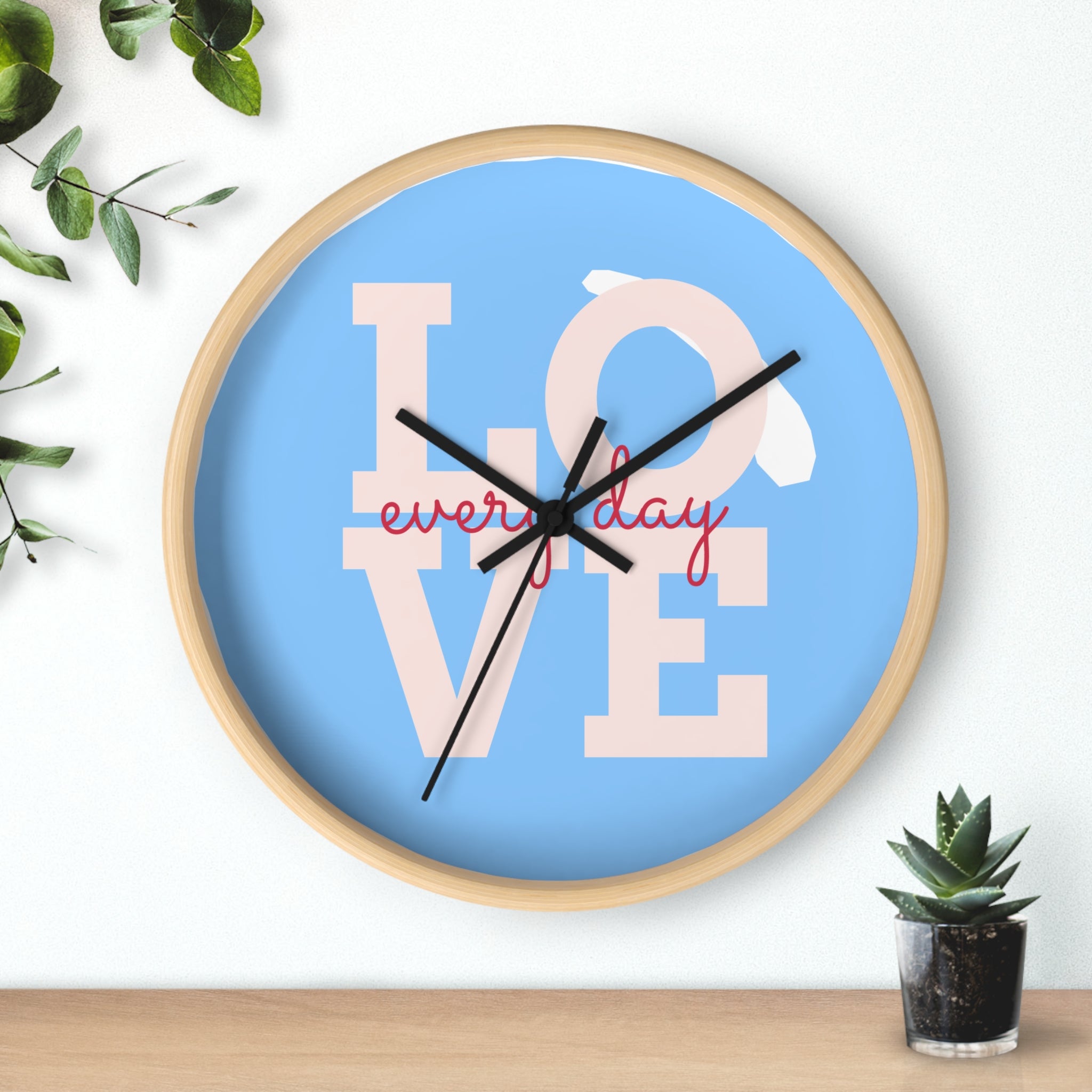 Love Everyday Wall Clock — Pastel Blue Inspirational Home Décor