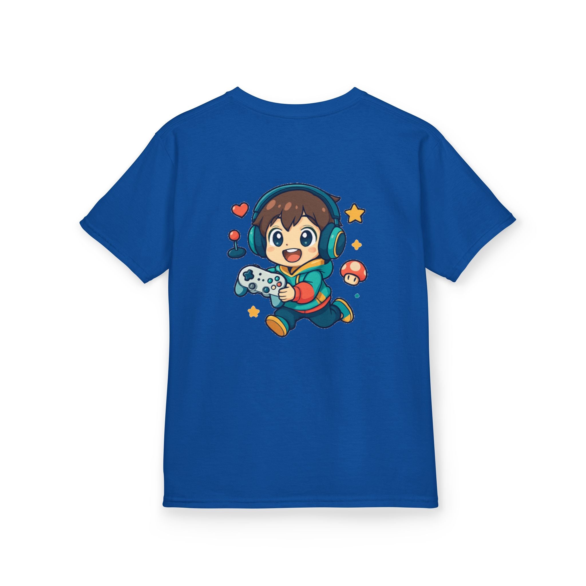 Kids Gamer Tee — Colorful Graphic Back Print & Minimal Front Logo (Many Colors)