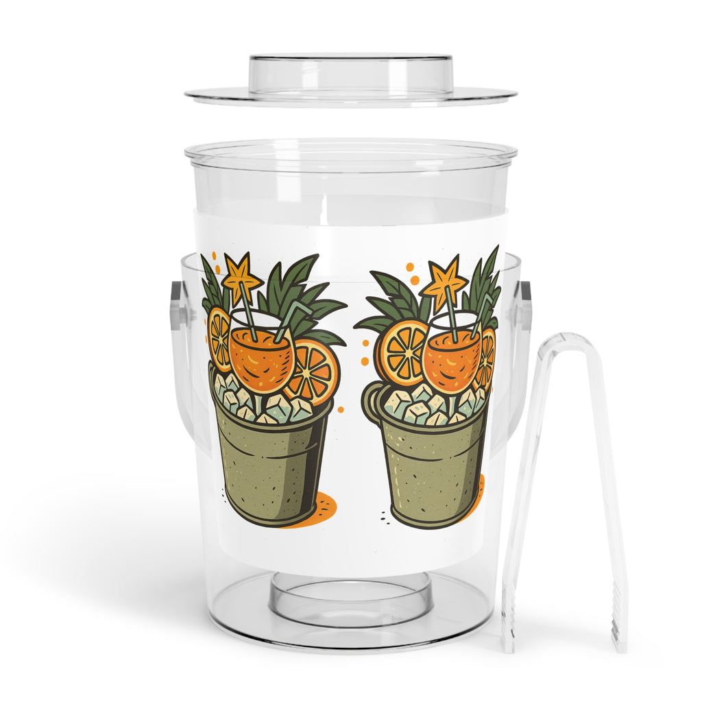 Tropical Cocktail Ice Bucket with Tongs – Pineapple Orange Drink Design