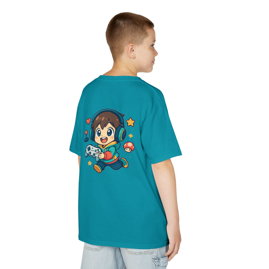Kids Gamer Tee — Colorful Graphic Back Print & Minimal Front Logo (Many Colors)