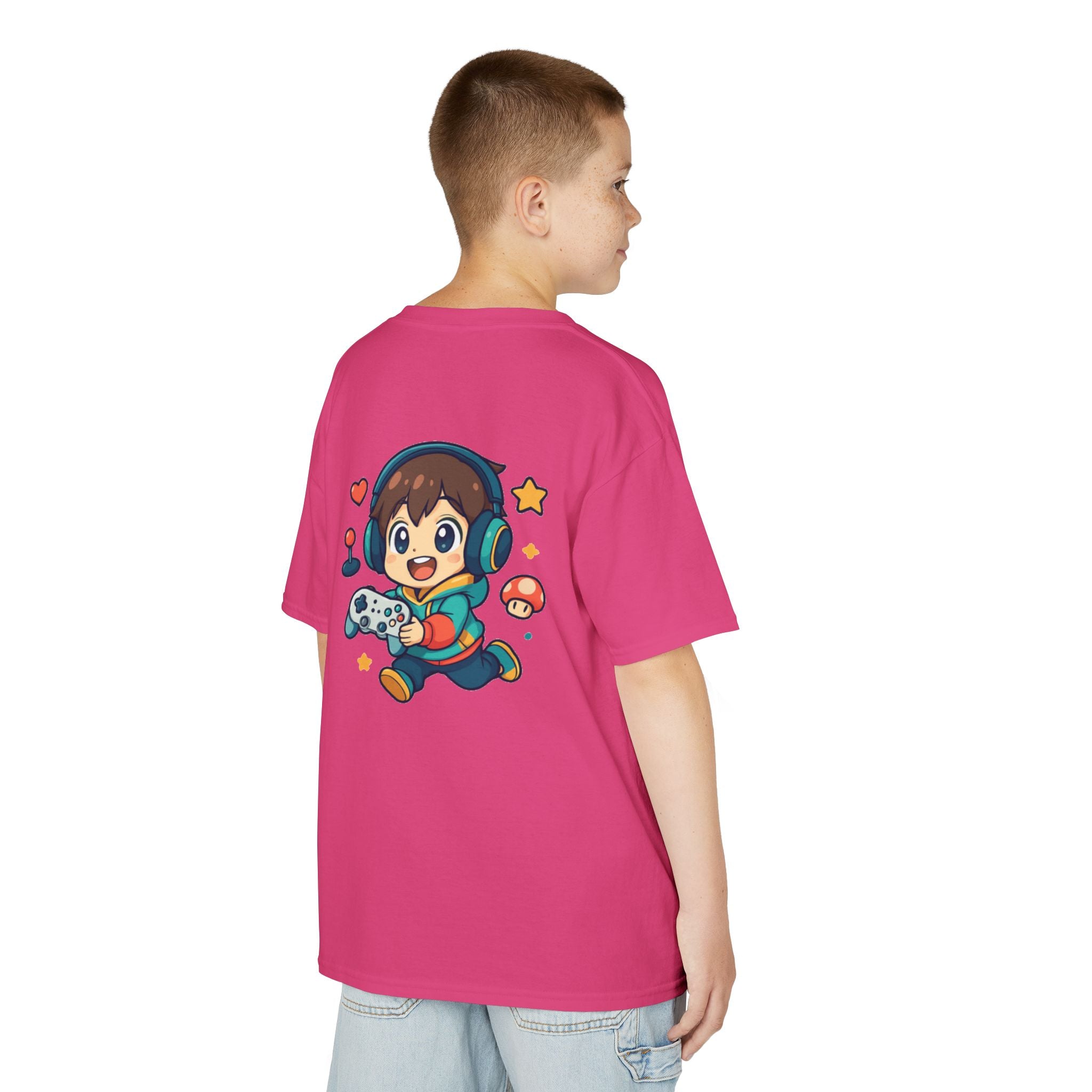 Kids Gamer Tee — Colorful Graphic Back Print & Minimal Front Logo (Many Colors)