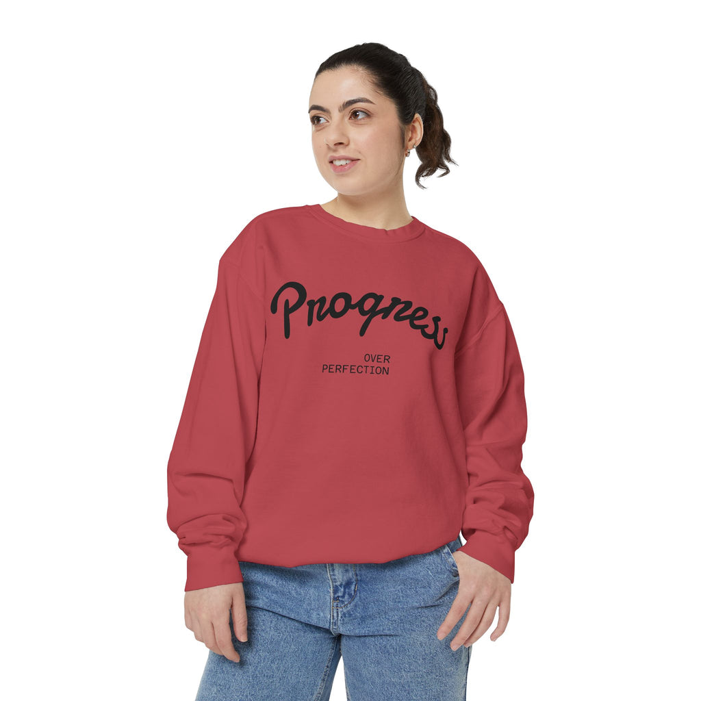 Progress Over Perfection Sweatshirt — Minimal Embroidered Motivational Crewneck