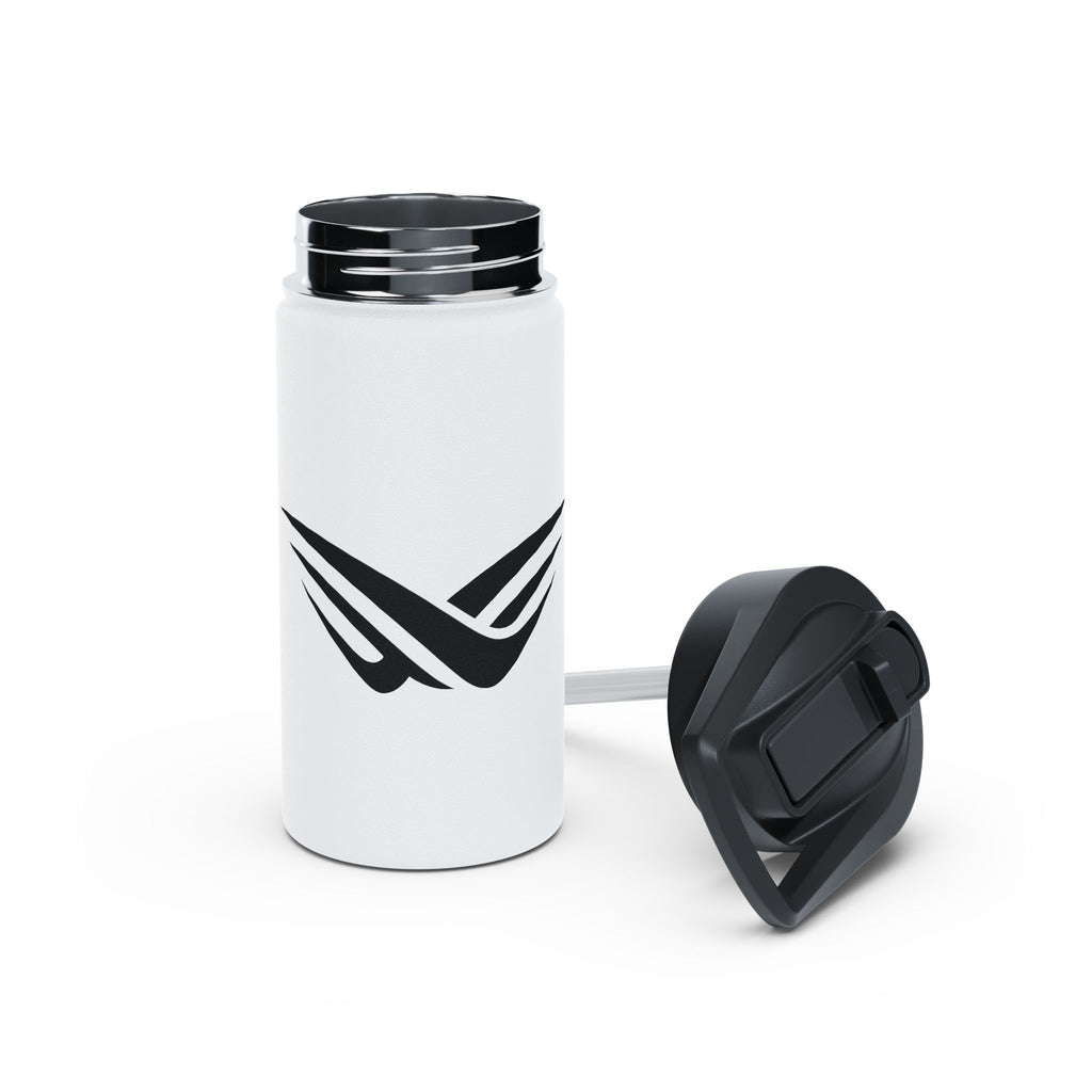 Stainless Steel Water Bottle with Minimal Black Wave Logo — Insulated Travel Bottle