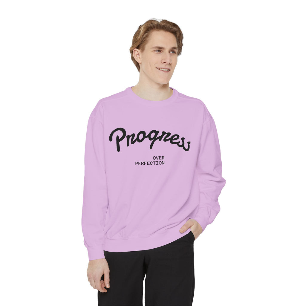 Progress Over Perfection Sweatshirt — Minimal Embroidered Motivational Crewneck