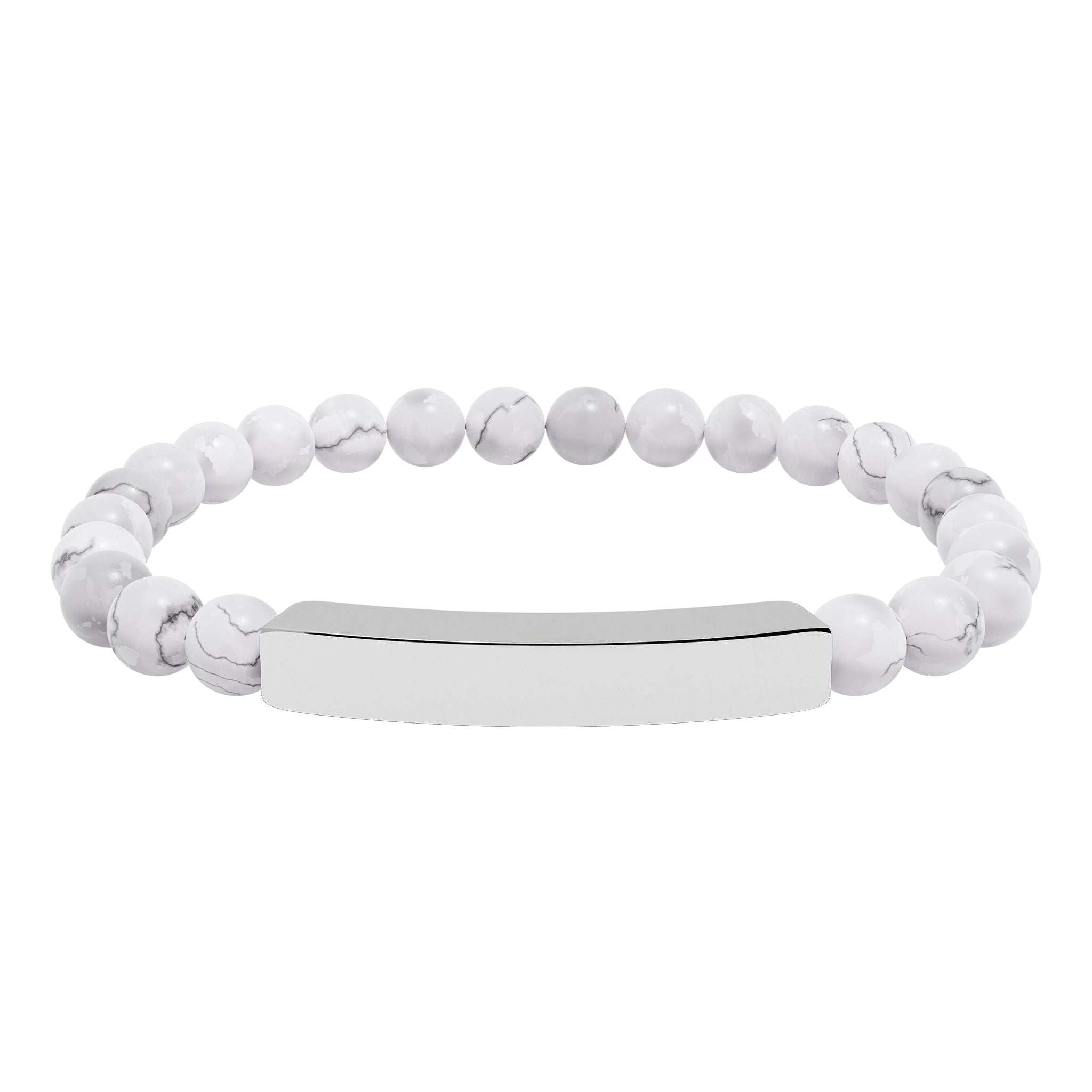 Engravable Natural Stone Bead Bar Bracelet — Personalized Stretch Bracelet