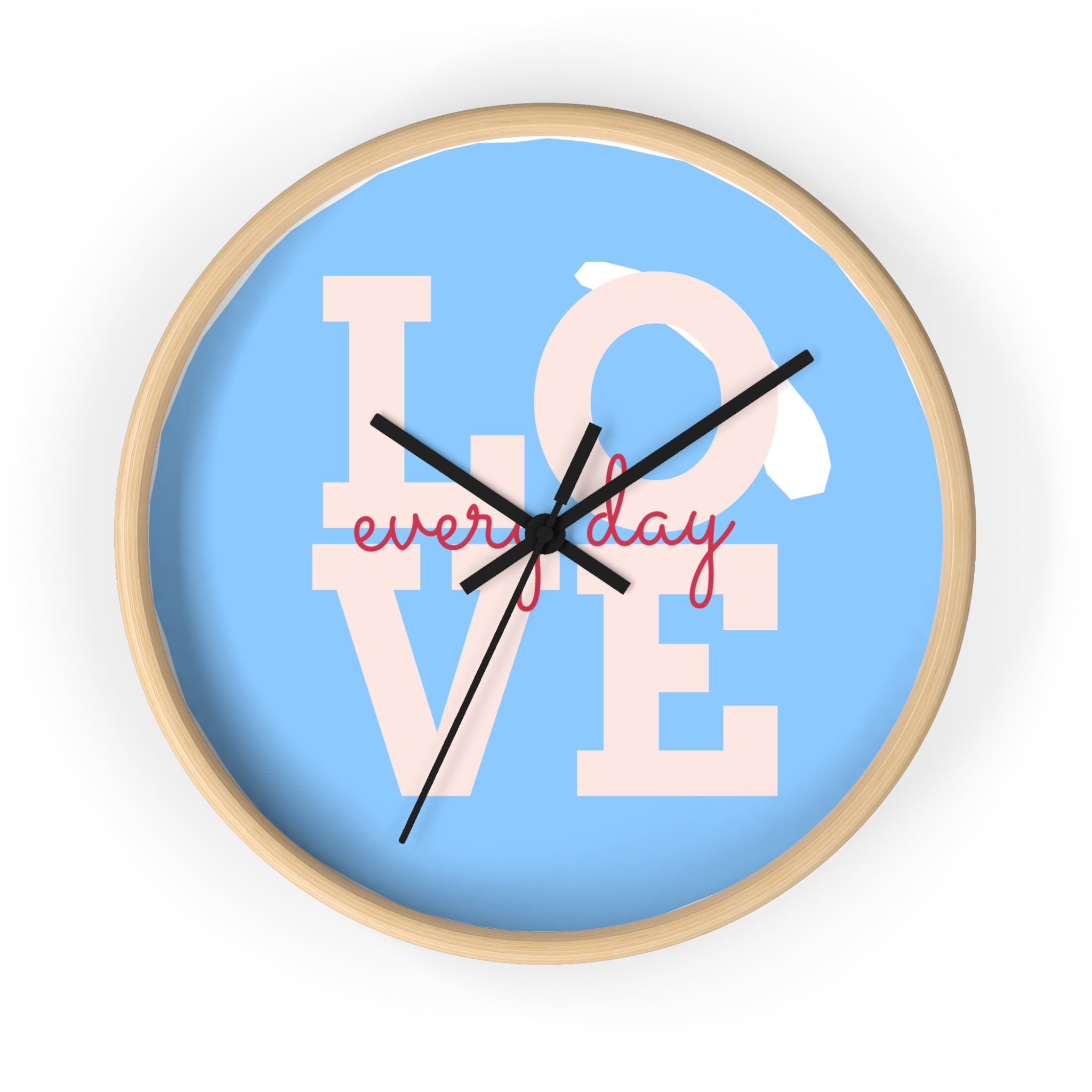 Love Everyday Wall Clock — Pastel Blue Inspirational Home Décor
