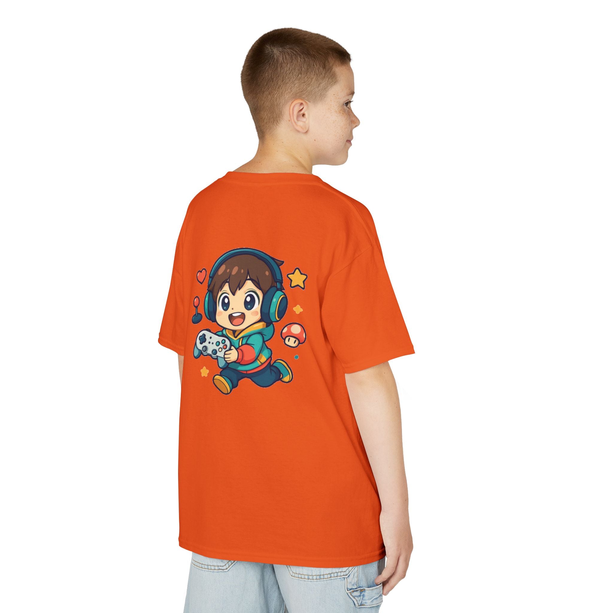 Kids Gamer Tee — Colorful Graphic Back Print & Minimal Front Logo (Many Colors)