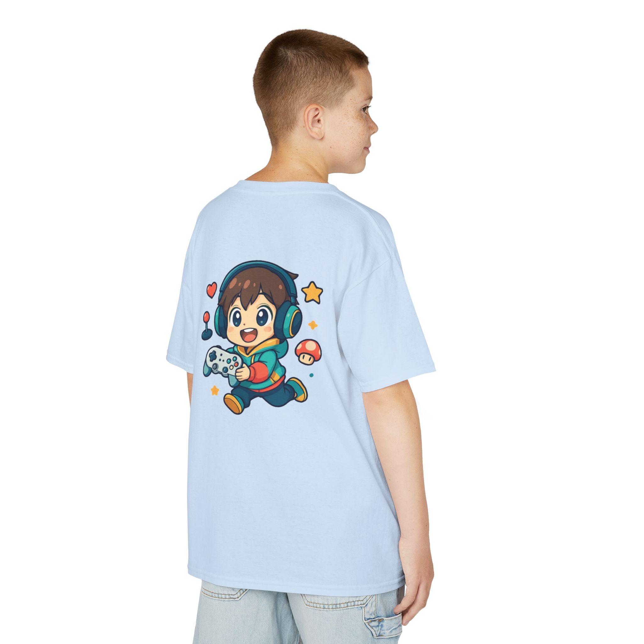 Kids Gamer Tee — Colorful Graphic Back Print & Minimal Front Logo (Many Colors)