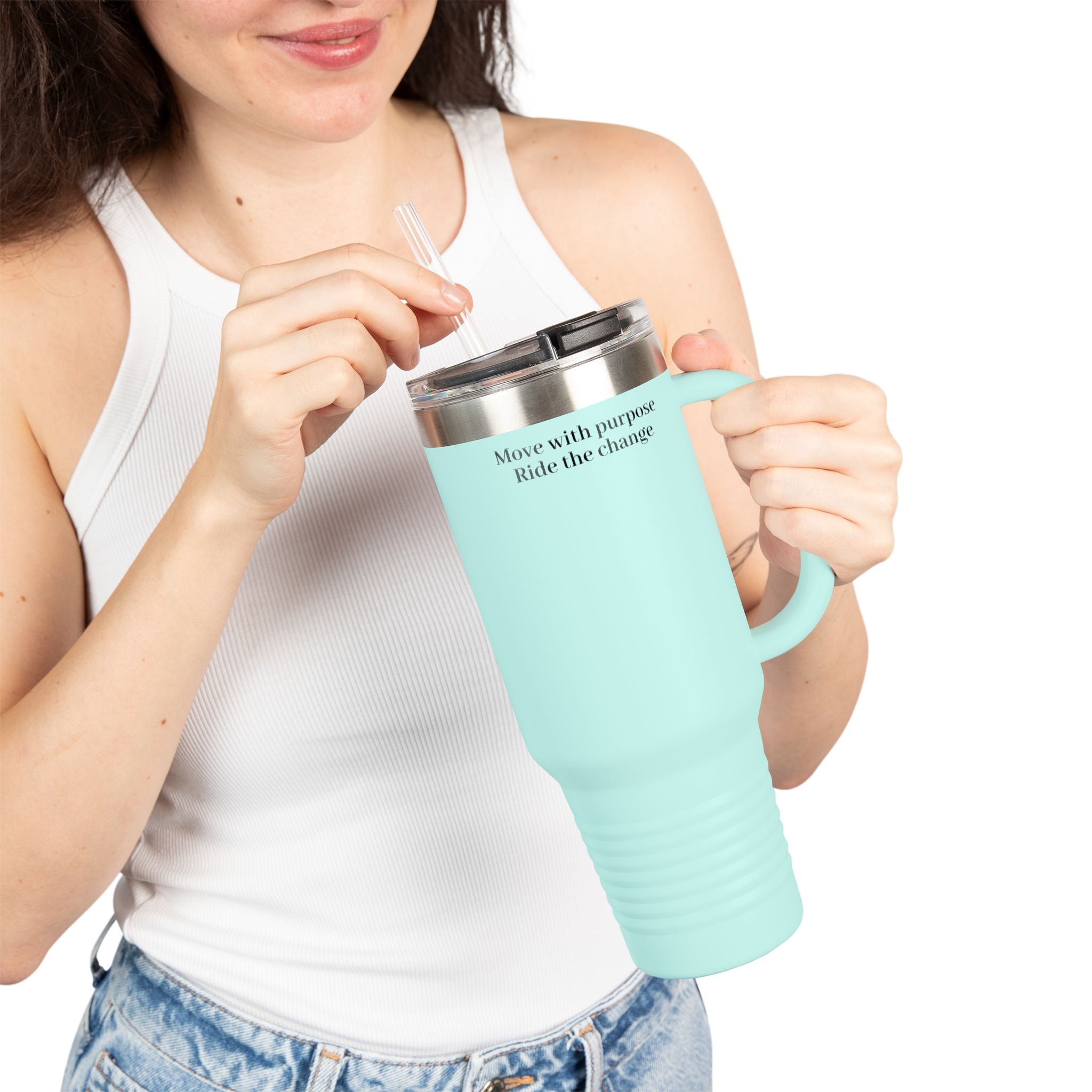 40oz Insulated Travel Mug — "Move with purpose. Ride the change." Motivational Tumbler
