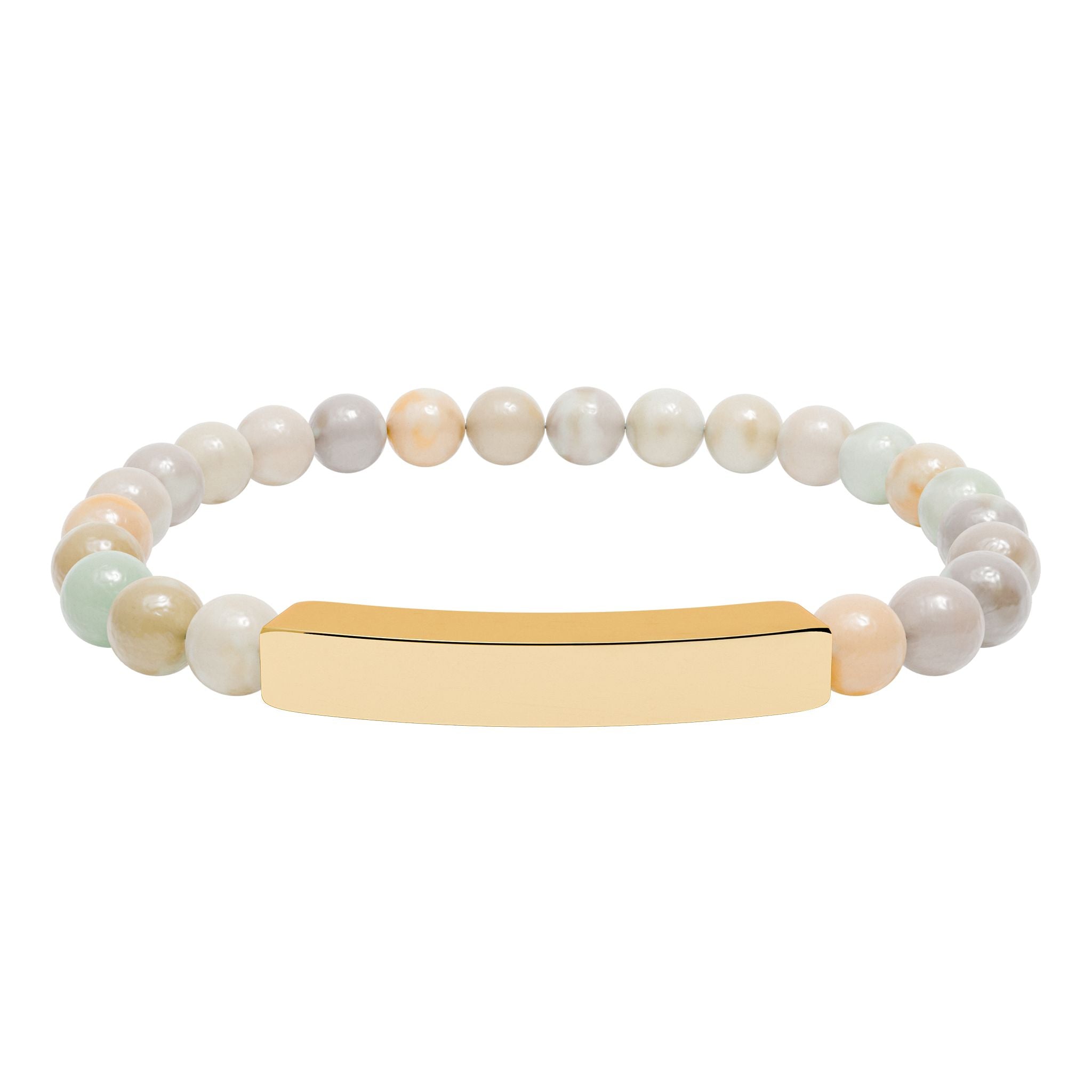 Engravable Natural Stone Bead Bar Bracelet — Personalized Stretch Bracelet