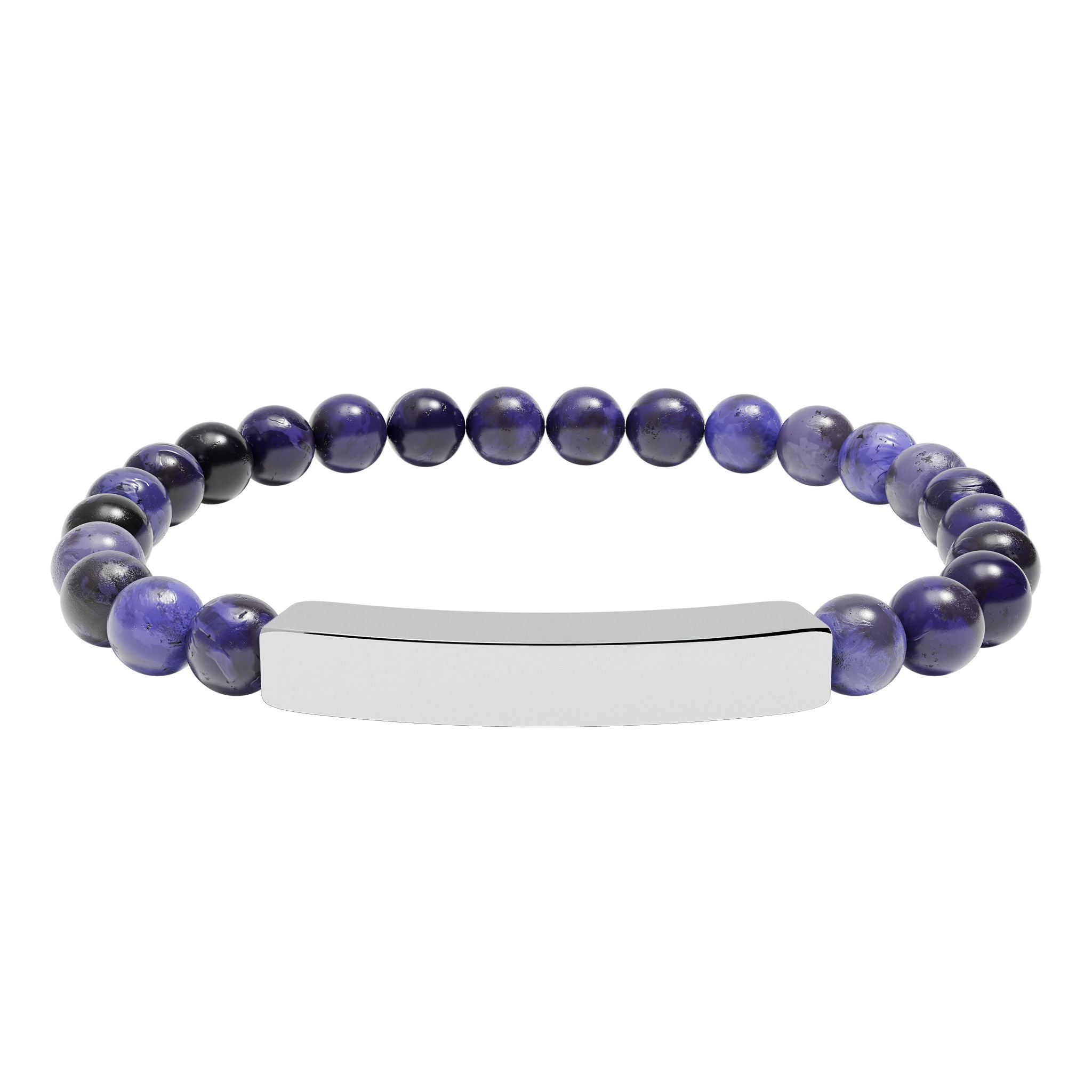 Engravable Natural Stone Bead Bar Bracelet — Personalized Stretch Bracelet