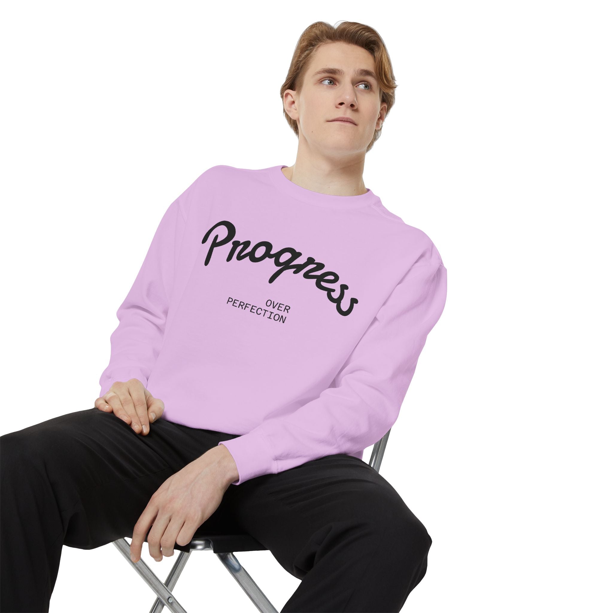 Progress Over Perfection Sweatshirt — Minimal Embroidered Motivational Crewneck