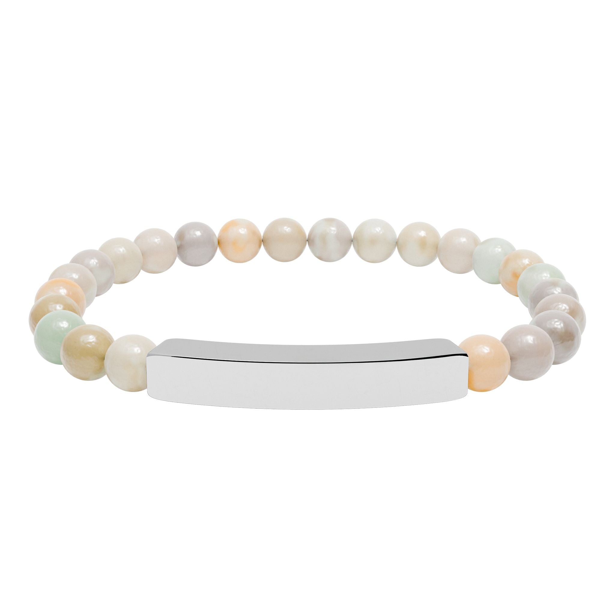Engravable Natural Stone Bead Bar Bracelet — Personalized Stretch Bracelet