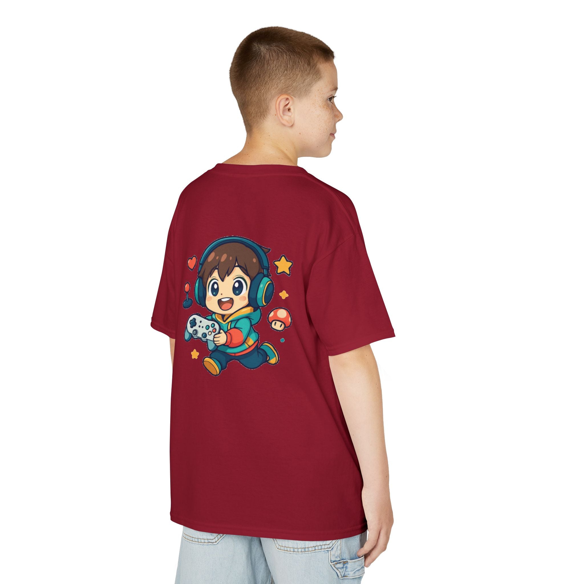 Kids Gamer Tee — Colorful Graphic Back Print & Minimal Front Logo (Many Colors)