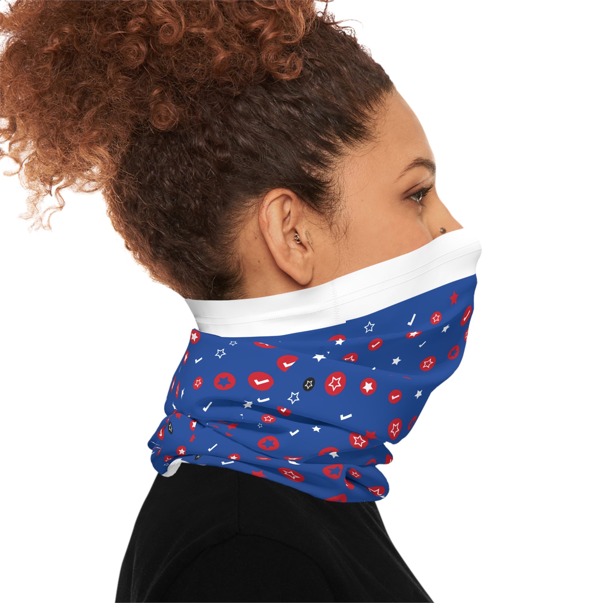 Neck Gaiter — Patriotic Red & White Stars on Blue Lightweight Face Scarf