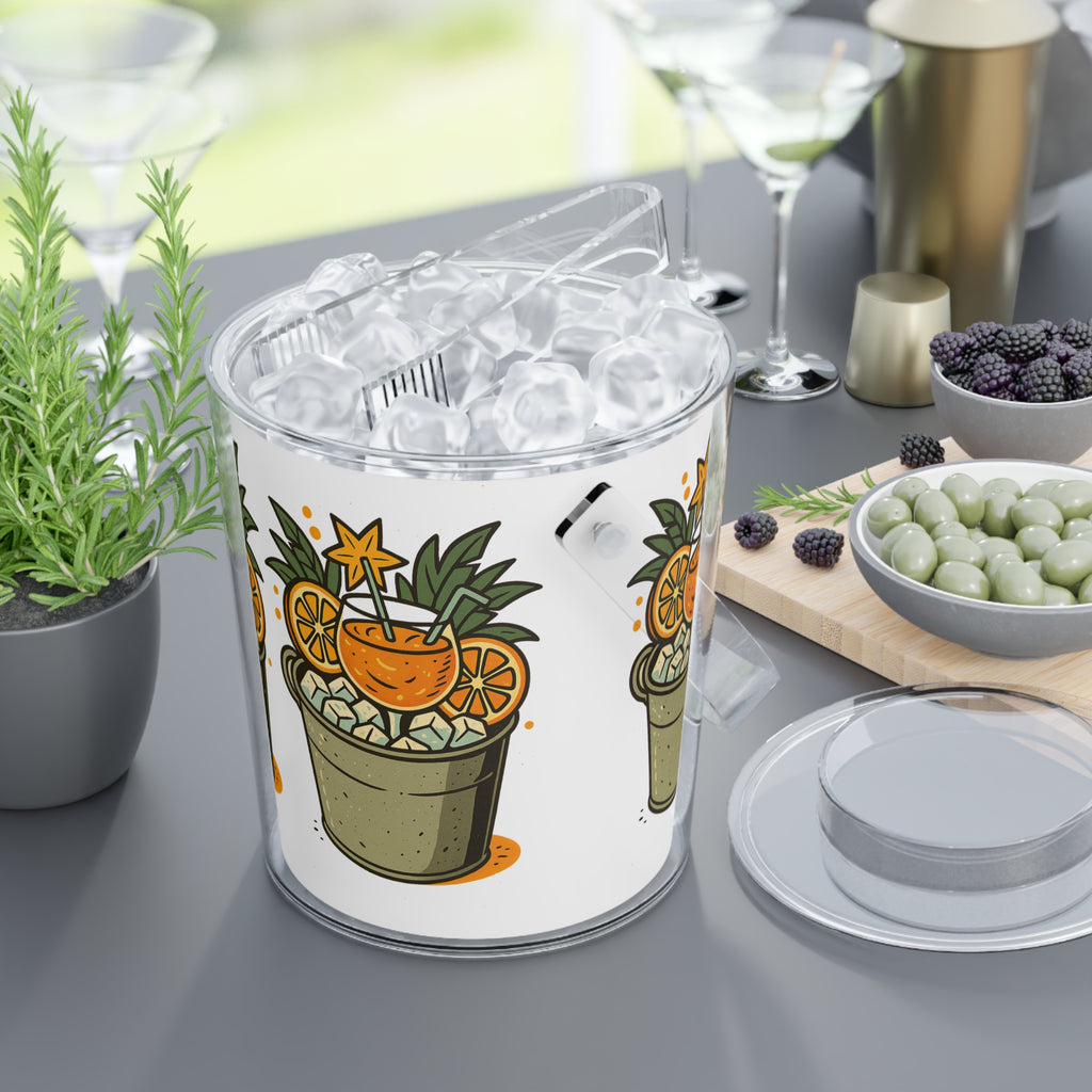 Tropical Cocktail Ice Bucket with Tongs – Pineapple Orange Drink Design