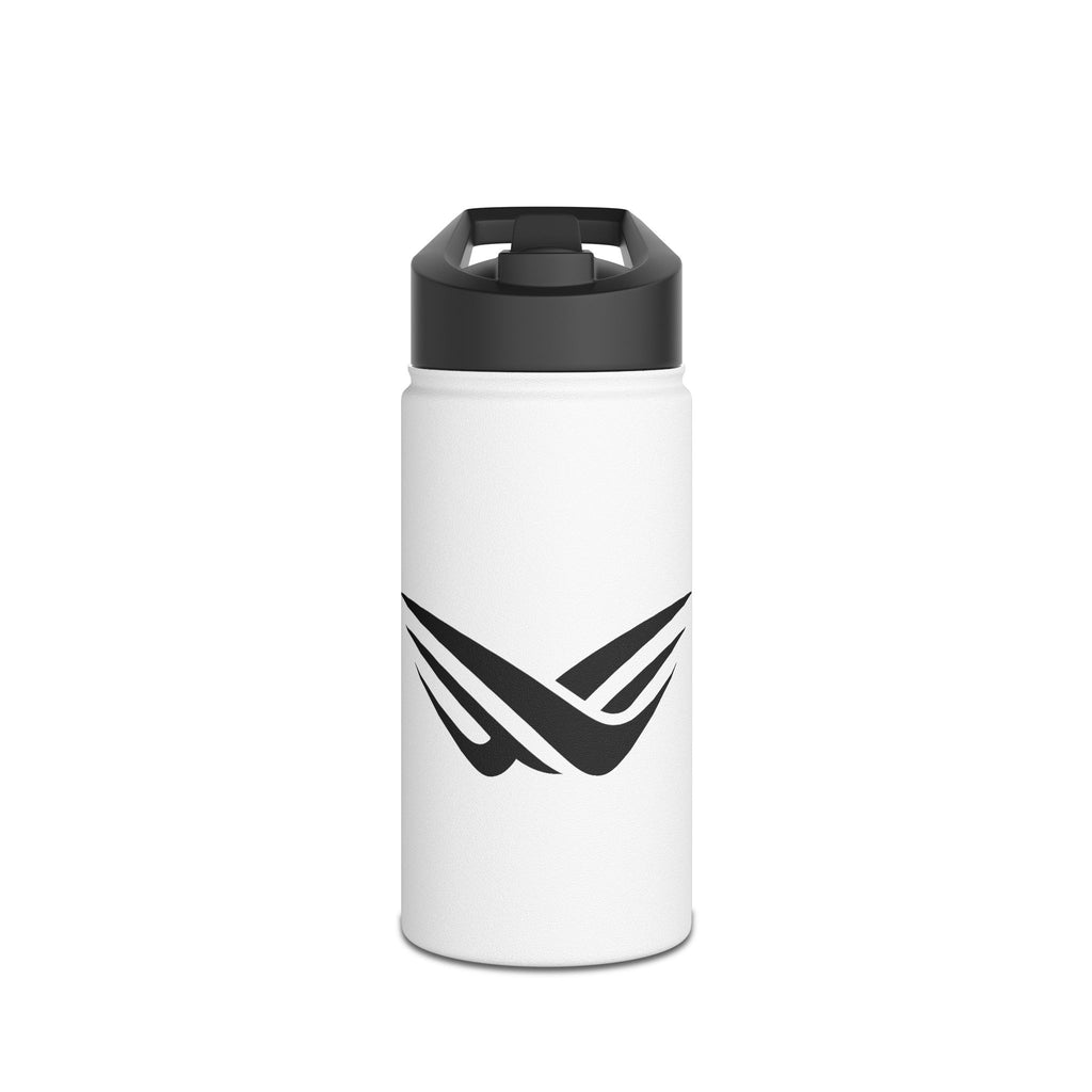 Stainless Steel Water Bottle with Minimal Black Wave Logo — Insulated Travel Bottle