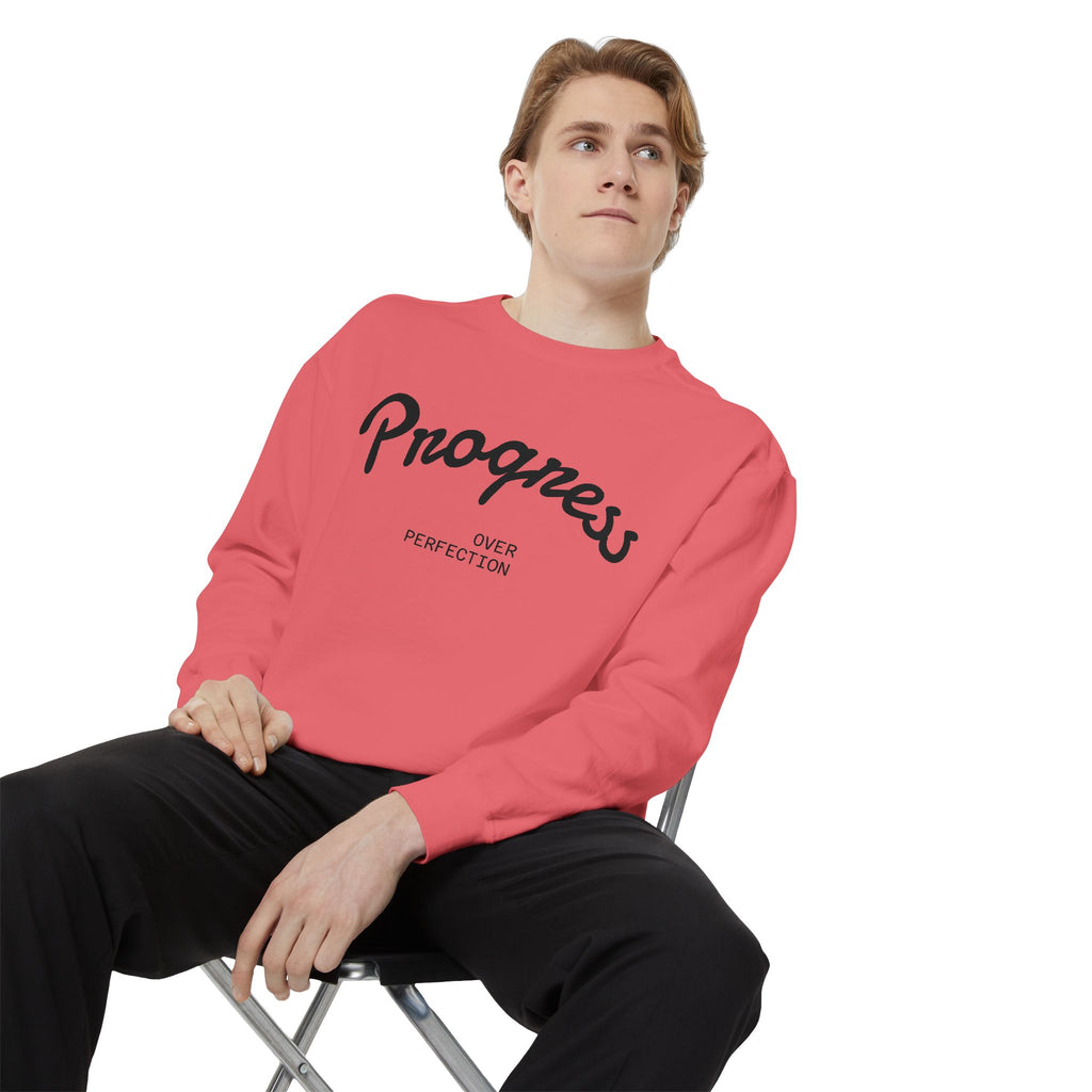Progress Over Perfection Sweatshirt — Minimal Embroidered Motivational Crewneck