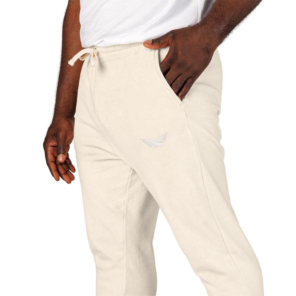 Embroidered Wing Logo Sweatpants — Garment-Dyed Fleece Joggers