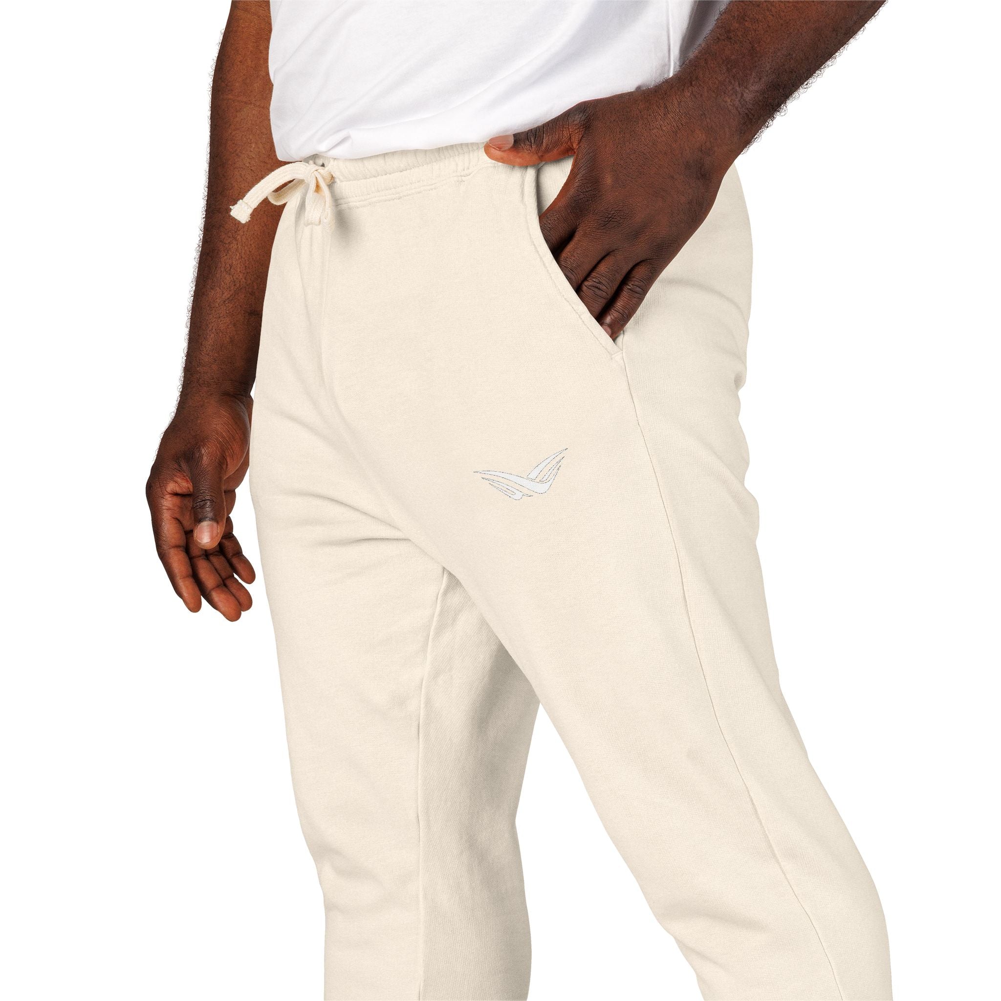 Embroidered Wing Logo Sweatpants — Garment-Dyed Fleece Joggers