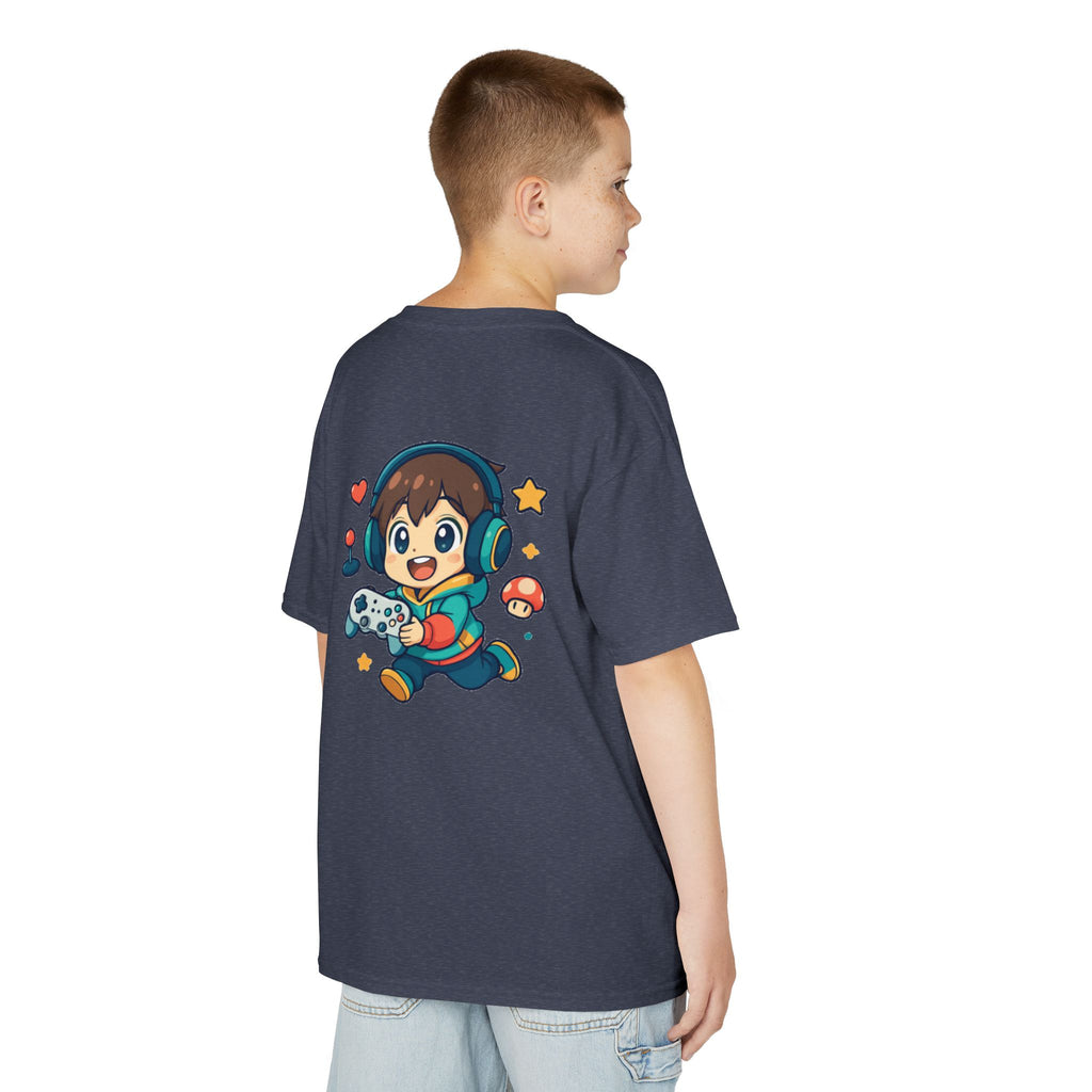 Kids Gamer Tee — Colorful Graphic Back Print & Minimal Front Logo (Many Colors)