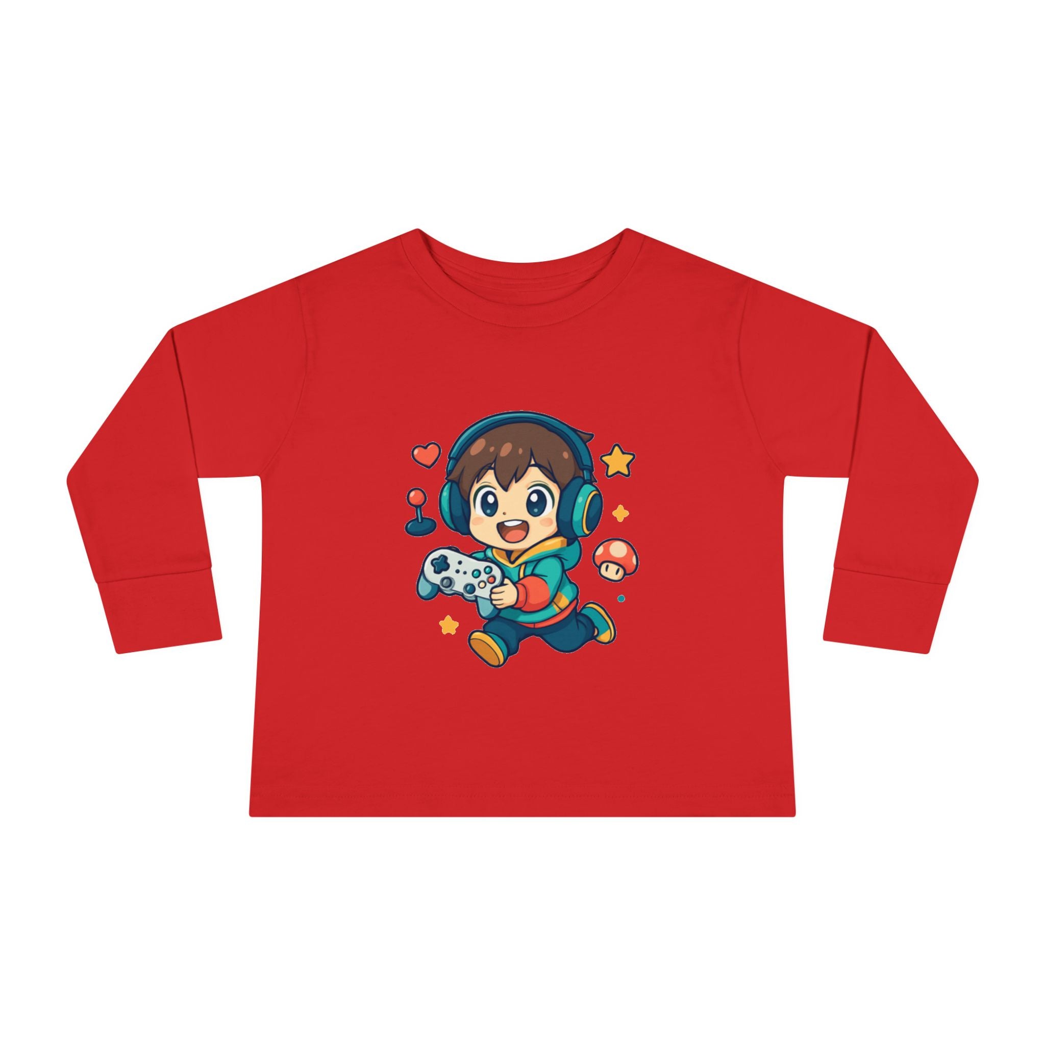 Kids Gamer Tee — Cute Cartoon Boy with Controller Long Sleeve Toddler Shirt