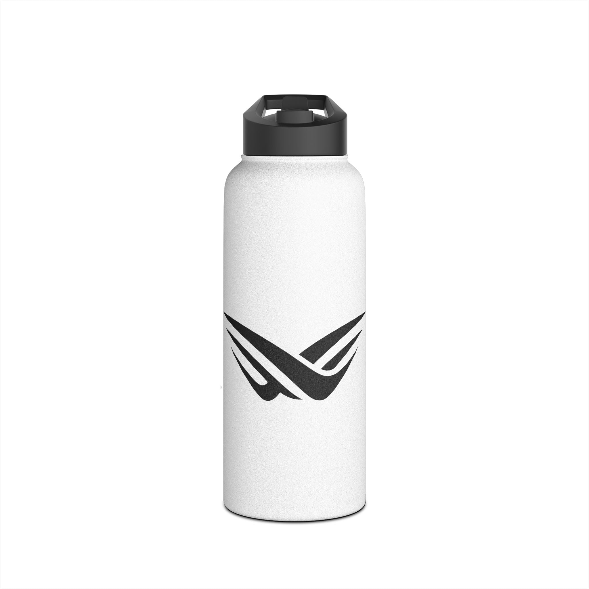 Stainless Steel Water Bottle with Minimal Black Wave Logo — Insulated Travel Bottle